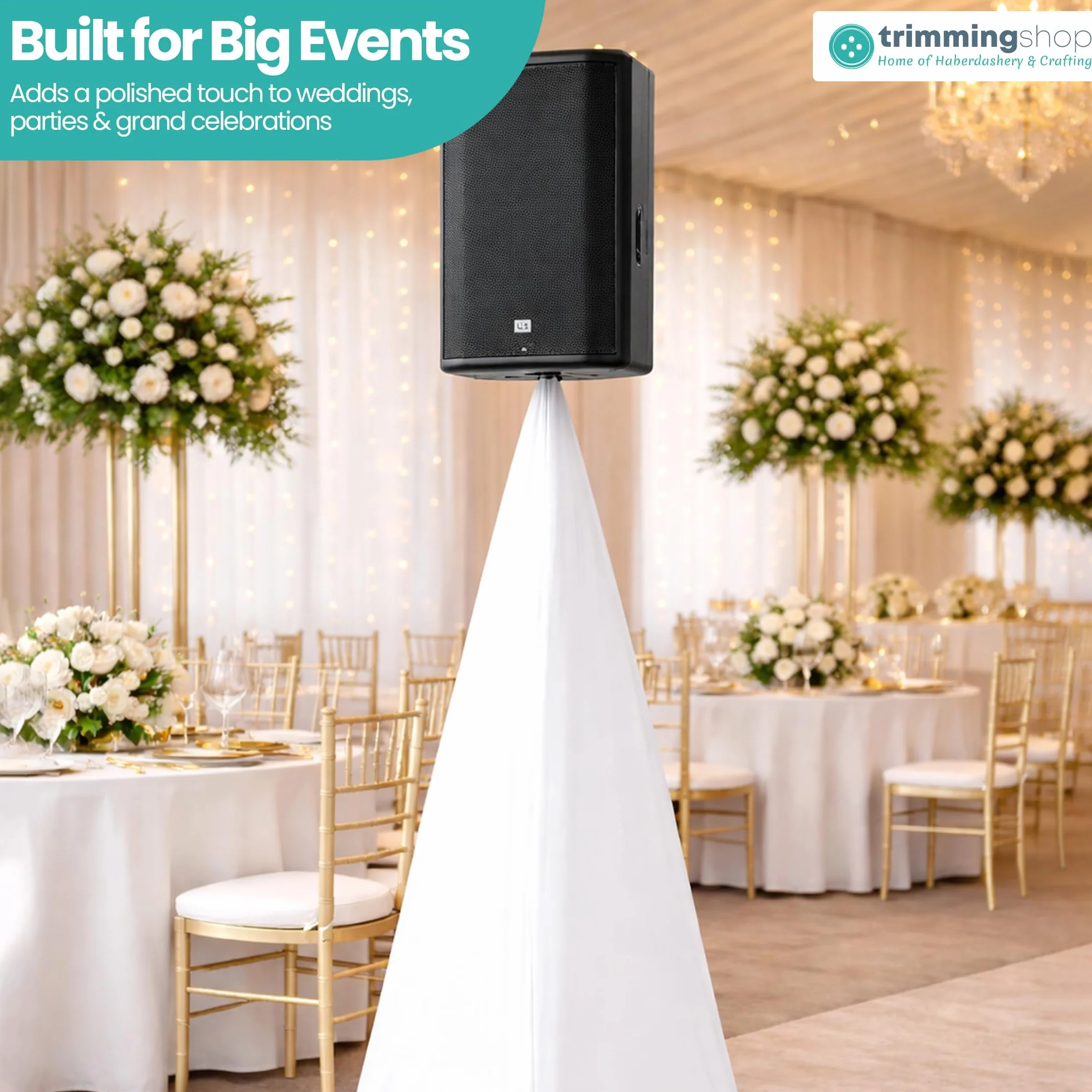 Trimming Shop Housse blanche triple face étirable pour trépied de haut-parleur DJ pour anniversaires, mariages, réceptions, banquets, fêtes, événements spéciaux, lavable, 2 pièces