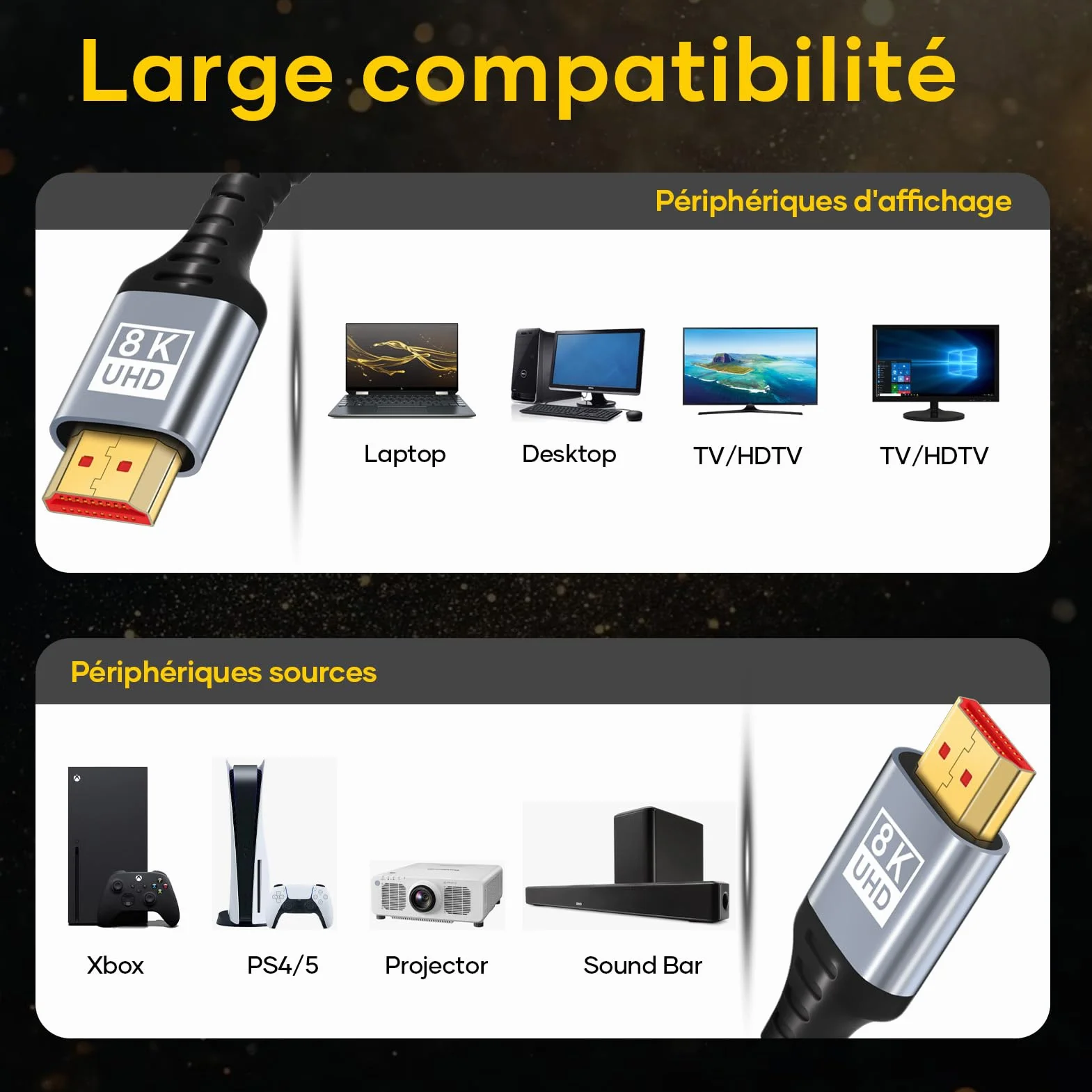 Câble HDMI 3M 2.1 10K 8K,câble HDMI ultra haute vitesse 48Gbit/s 10K 8K@60Hz 4K@120Hz 7680P,HDMI 2.1 prend en charge HDR10 eARC 3D HDCP 2.2et2.3,compatible avec PS5/4 X-Box HDTV lecteur/moniteur/PC