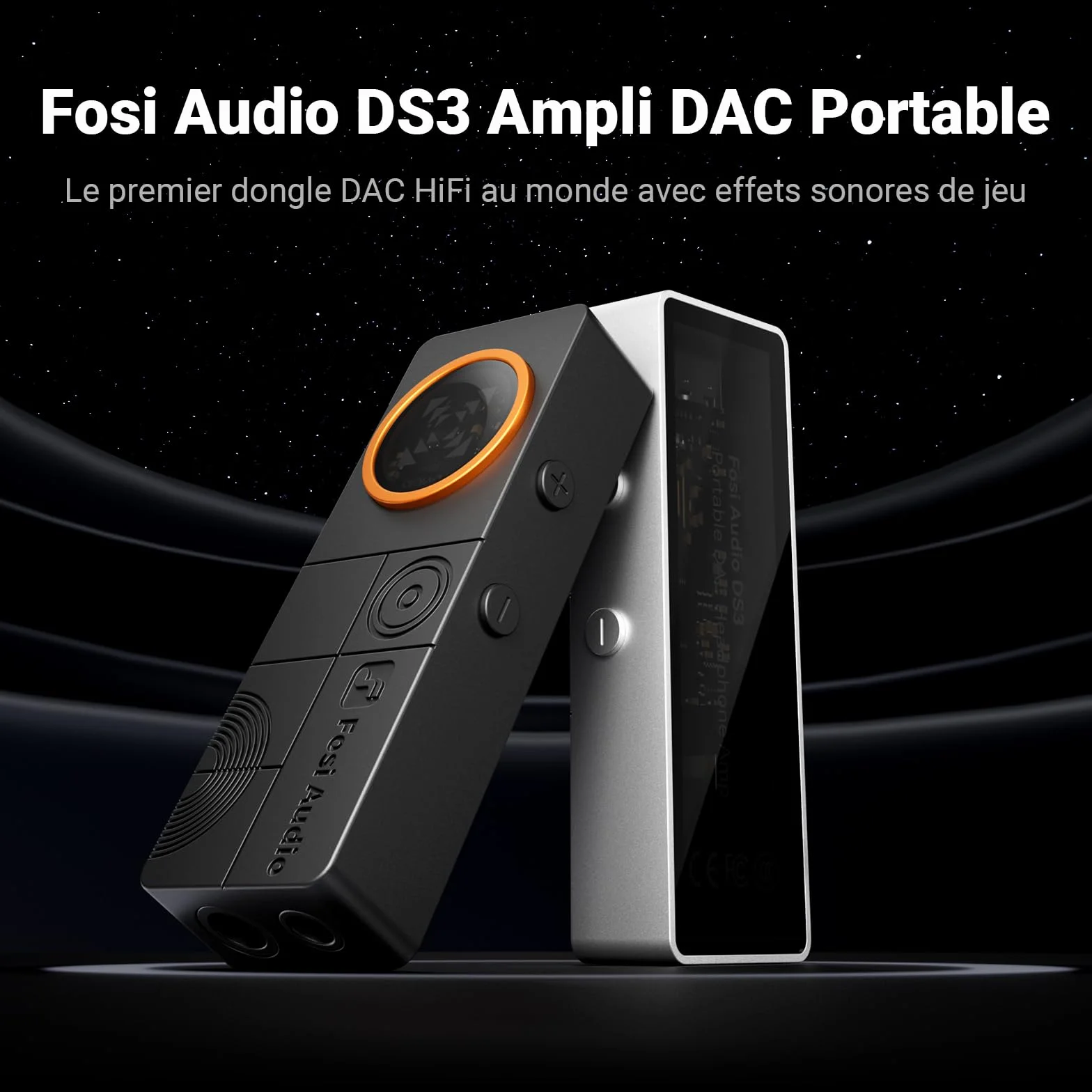 Fosi Audio DS3 Dongle Amplificateur DAC USB-C, Ampli Casque Portable avec Audio Spatial 7.1 pour Jeux Vidéo, ES9039Q2M XMOS Powered, 3,5 mm Simple 4,4 mm Symétrique, pour PC/Phone/PS5/Switch (Noir)