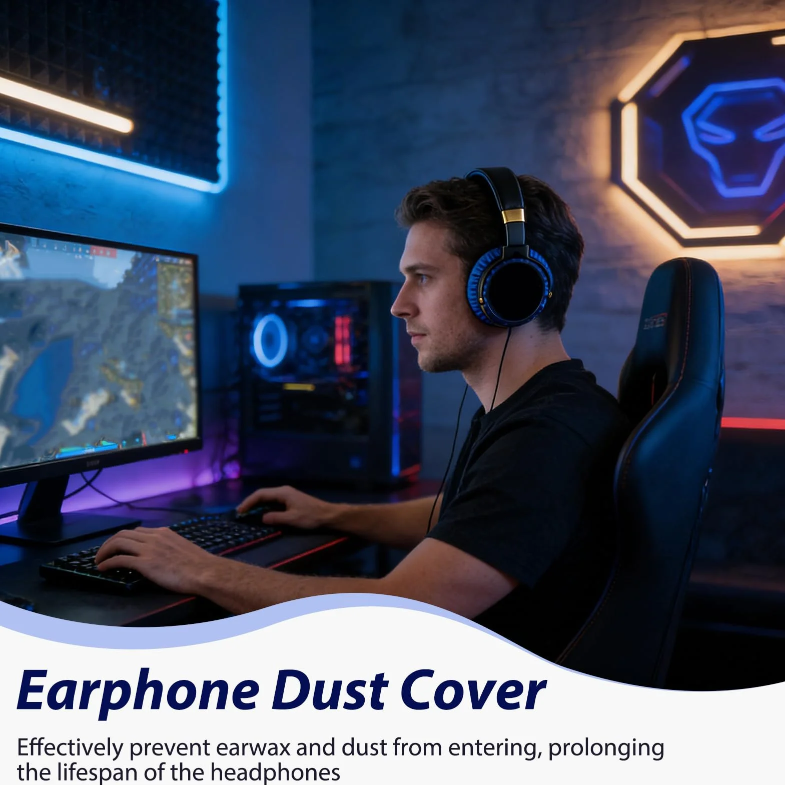 Housse de Protection pour Coussinets de Casque Audio, 6 Pièces, Tissu Élastique Bleu Lavable, Diamètre 6-8.5 cm