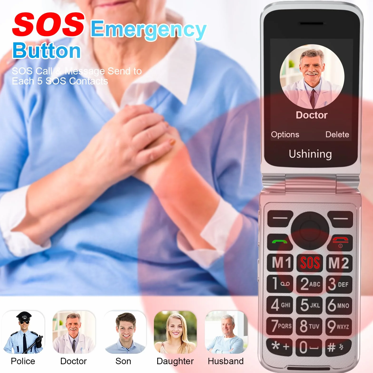 4G Telephone Portable Senior Clapet Basique Sans Forfait,Telephone pour Personne Agée avec 2.8” Grandes Écran,Grosse Touche,Bouton SOS,Station de Charge,Lampe Torche,Radio FM, 1200mAh Batterie (Rouge)