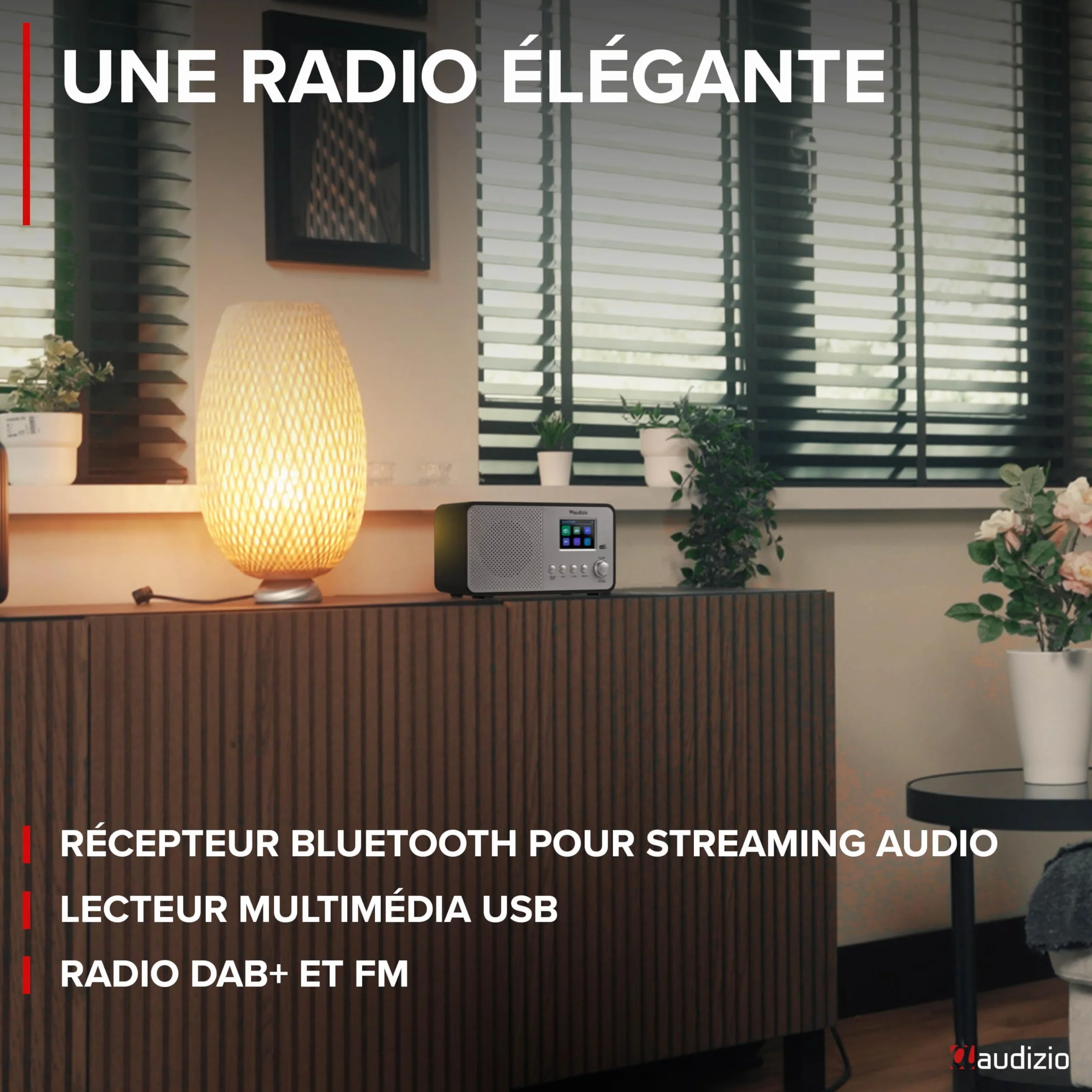 Audizio Avio Radio Dab+ Bluetooth 5.0 - Aluminium, 20 Stations Enregistrables, Écran Couleur 2,4", Haut-Parleur Intégré, Port USB, Idéale pour Écouter la Radio à la Maison
