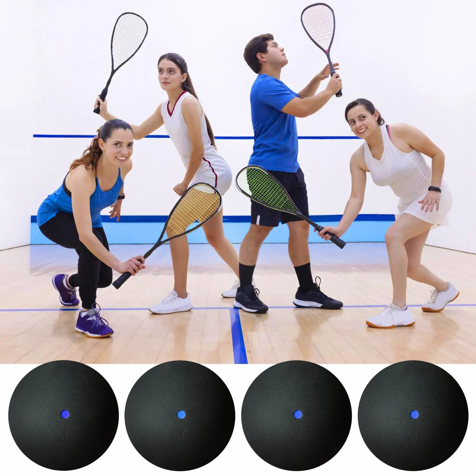 PORFOYO Lot de 4 balles de squash en caoutchouc pour entraînement et compétition