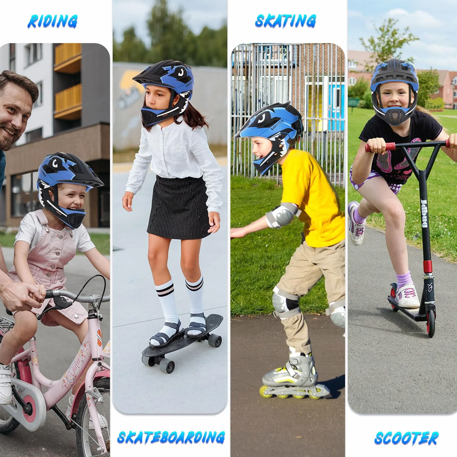 Lixada Casque Intégral Détachable Enfants Vélo Sécurité Sportive Skateboarding Roller