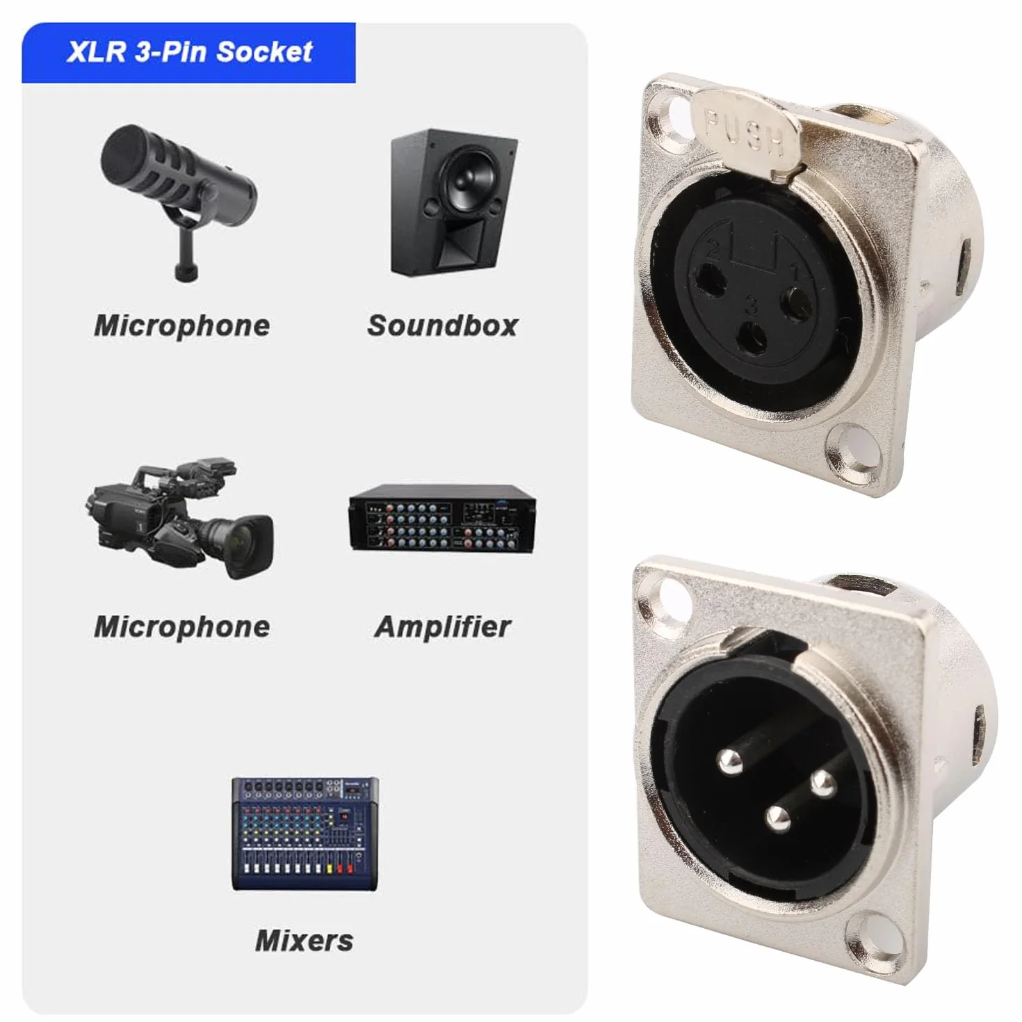 RUNCCI-YUN Connecteur XLR 3 broches mâle/femelle, fiche de câble microphone, prise audio pour montage sur panneau
