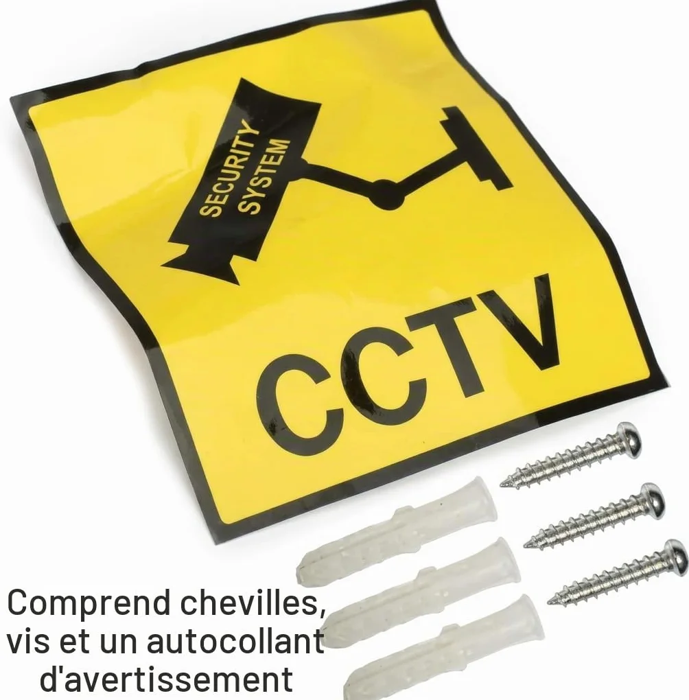 Caméra de surveillance factice avec LED clignotante dans un boîtier protégé contre les intempéries, fausse caméra de sécurité CCTV 720p pour l'intérieur et l'extérieur