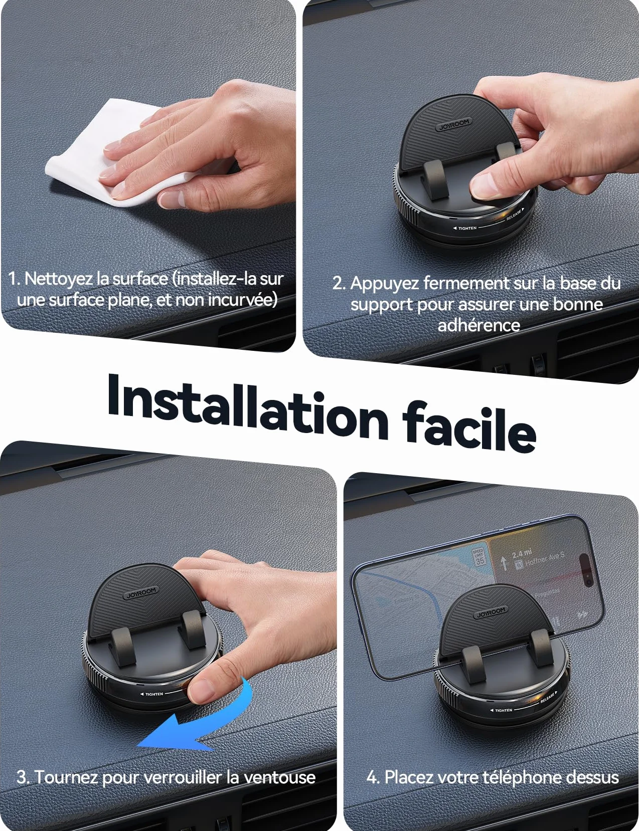 JOYROOM Support Téléphone Voiture Tableau de Bord [Gel & Ventouse] Porte Telephone Voiture Compatible avec Coques jusqu'à 19 mm, Car Phone Holder pour iPhone/Samsung/Google/Android Smartphones