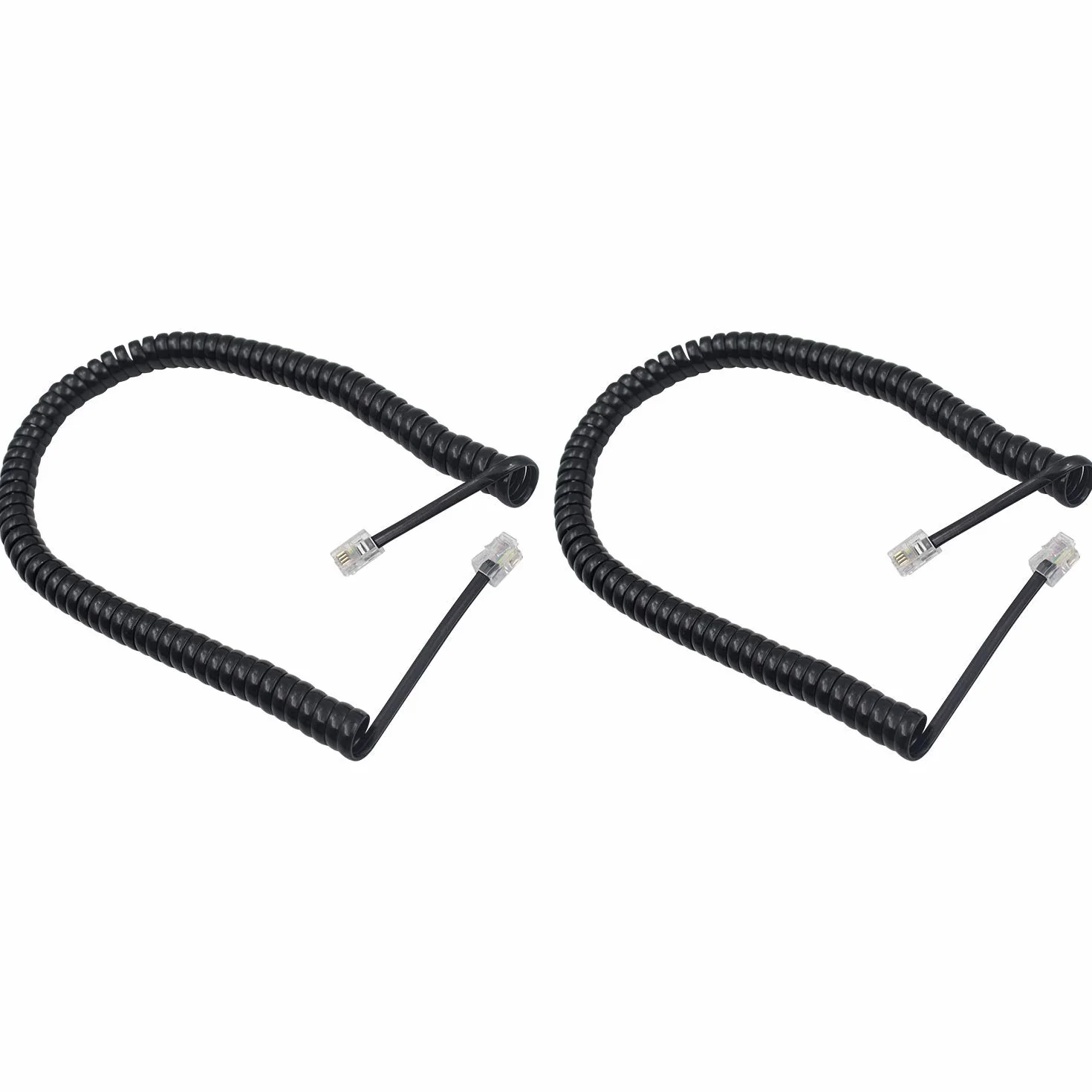 Duttek Cordon Telephone, Cable Telephone Fixe Noir, Câble pour combiné de téléphone, Câble spiralé RJ9 de 1 à 3 m de Long déroulé(Lot de 2)