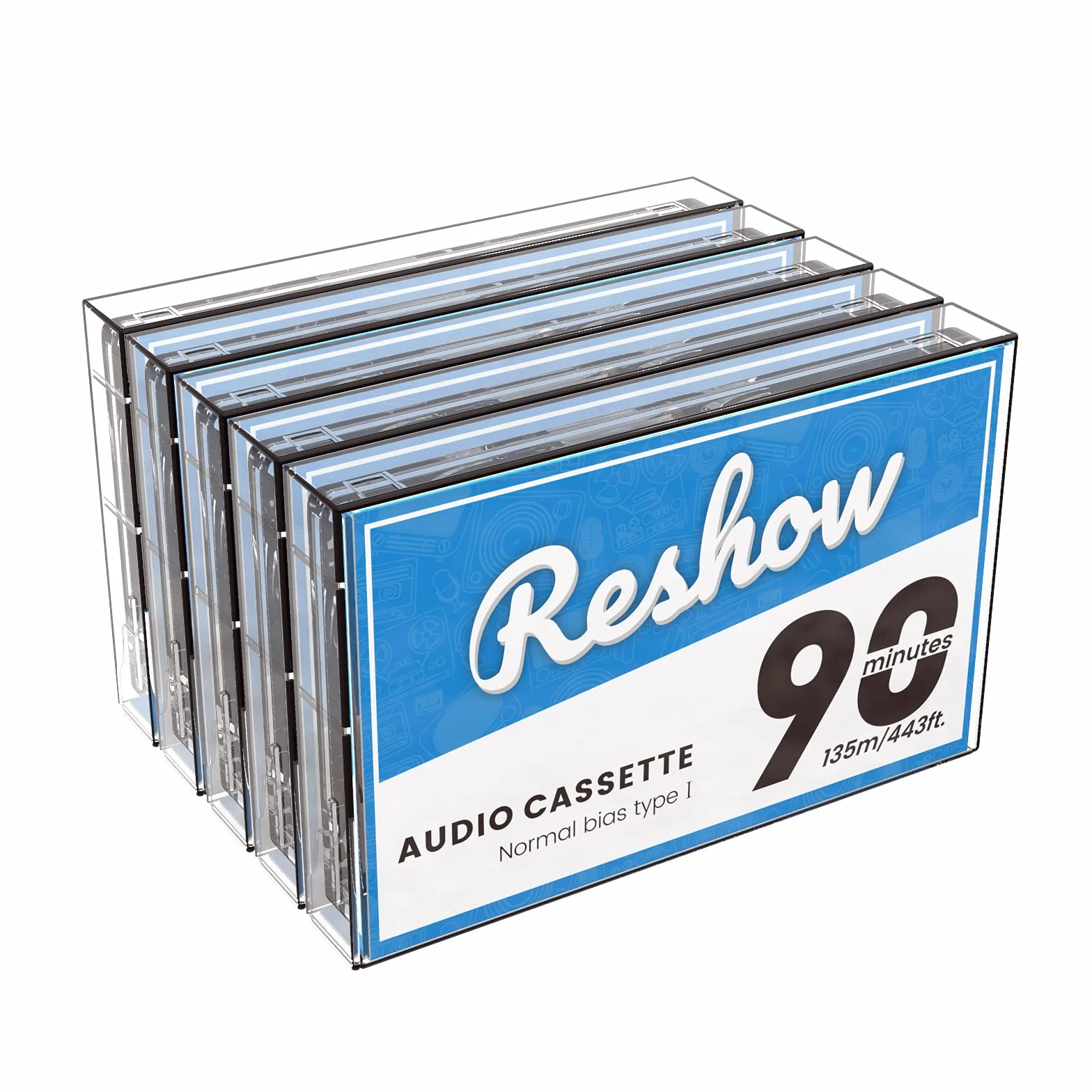 Lot de 5 Cassettes Audio 90 Minutes, Faible Bruit, Haute Puissance, Étui Plastique Transparent pour Enregistrement