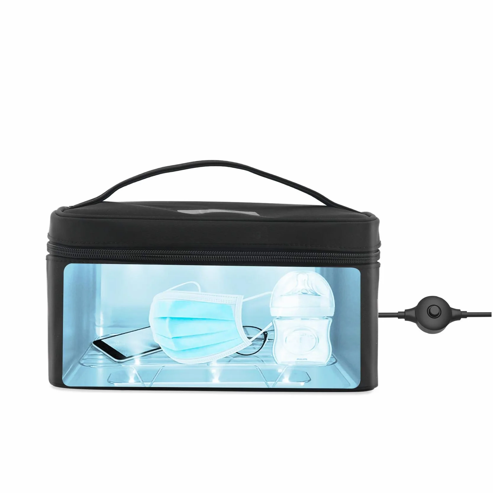 Celly Machine de stérilisation Universelle à Rayons UV (certifications), Sac désinfectant avec Rayons UV-C pour Smartphones et Accessoires, tablettes jusqu'à 8", Montres, Masques, Gants.