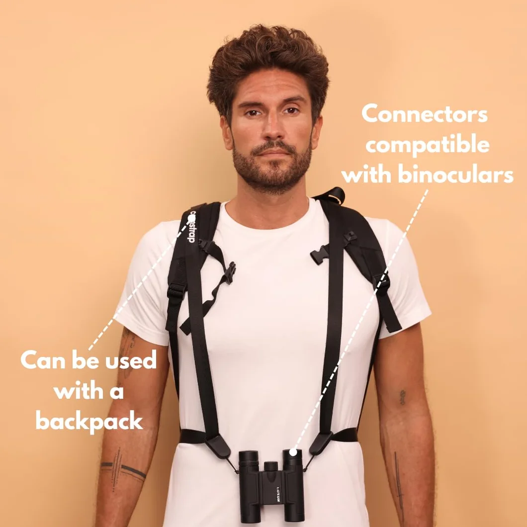 Camstrap - Sangle Appareil Photo et Jumelles Mains-Libres Ultra-Légère et Ajustable, Système d'attaches rapides avec connecteurs, Protection Optimale du Cou et du Dos, Universellement Adaptable