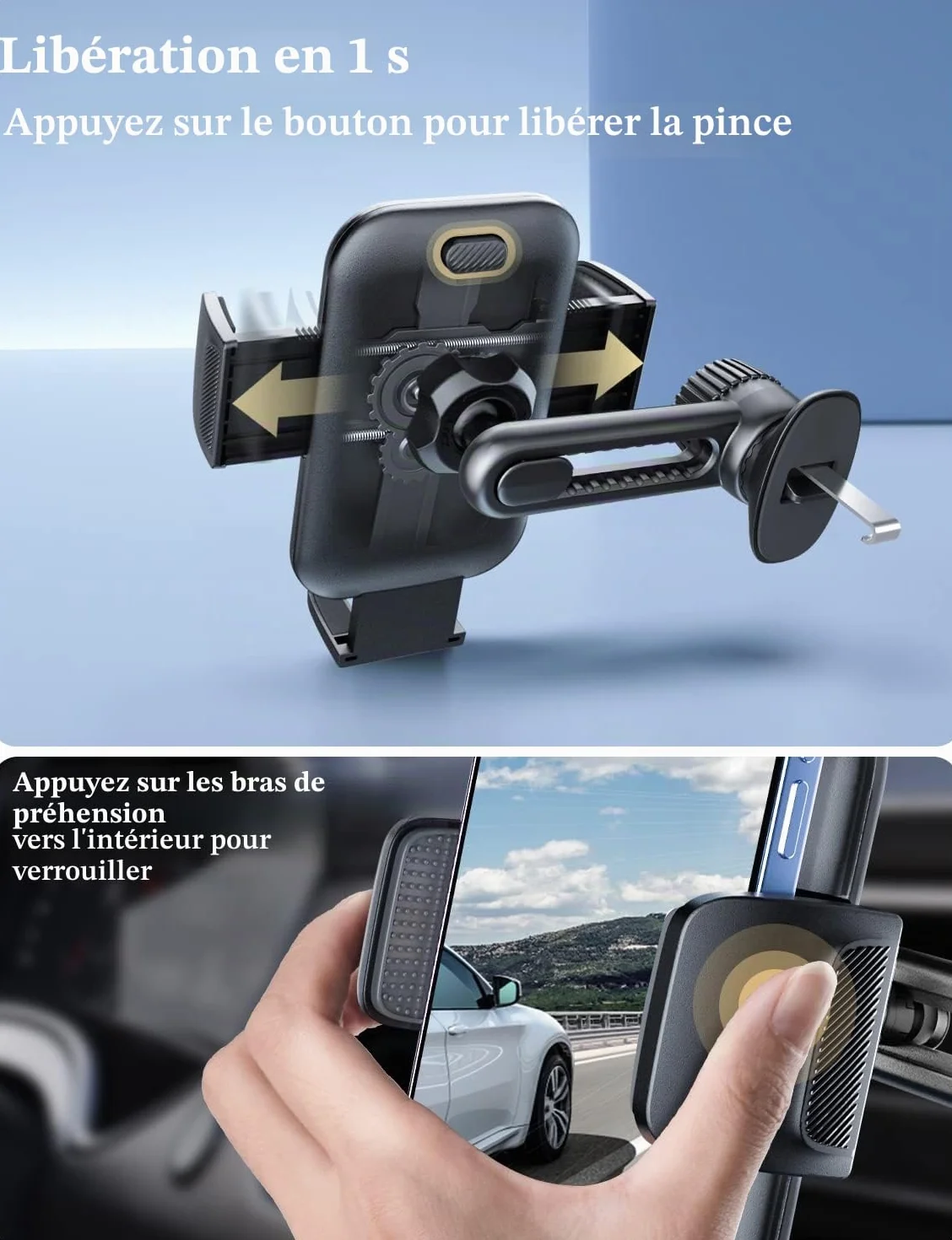 Support Telephone Voiture Porte Téléphone: [360° Rotation & Opération à Une Main] Porte Smartphone Voiture Bouche D'aération Socles de Téléphone Portable pour iPhone/Samsung/Huawei/Xiaomi-Acrylique