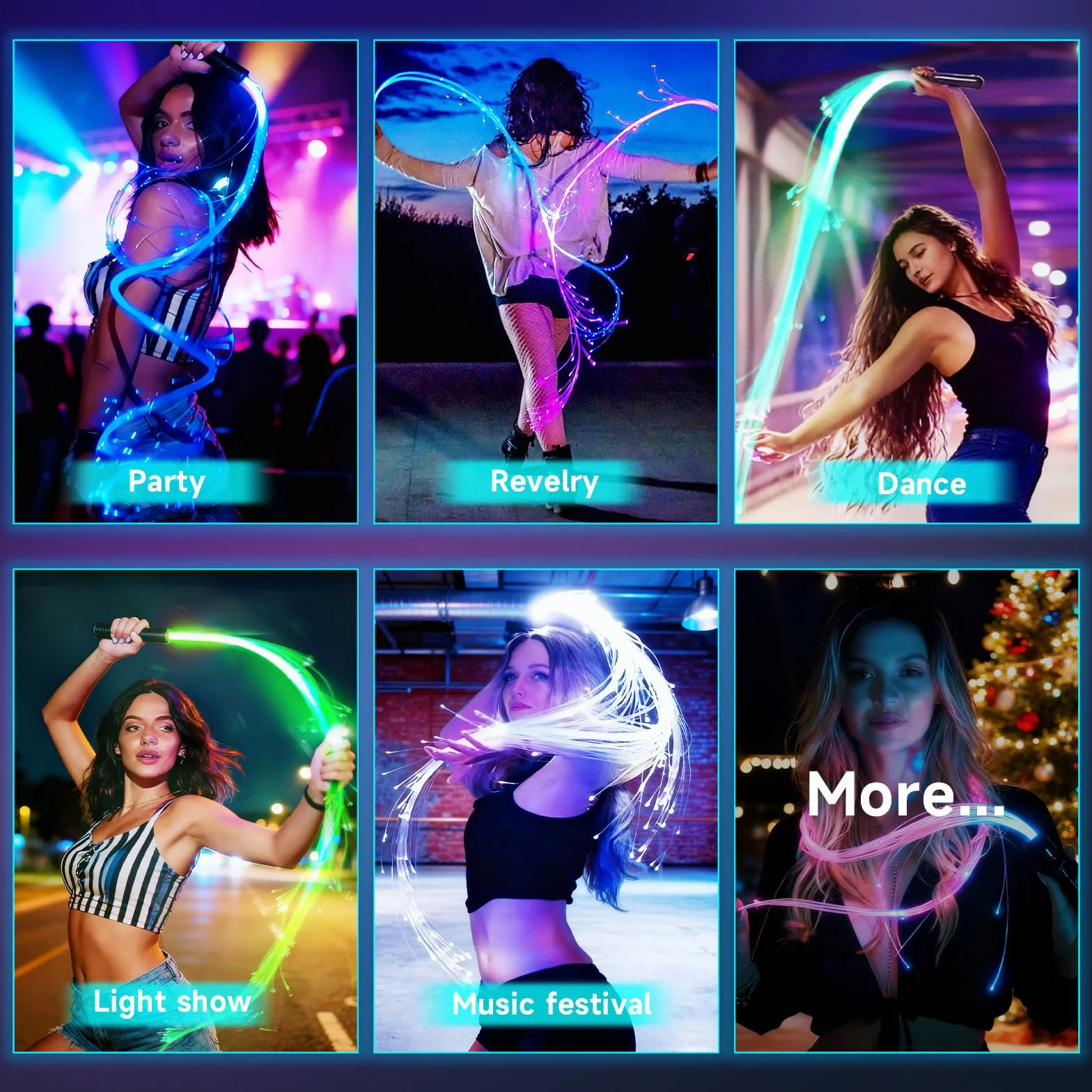 BigKing LED Light Whip Fouet à LED en fibre optique 7 couleurs 4 modes d'éclairage pivotant 360° pour fête festival musique danse