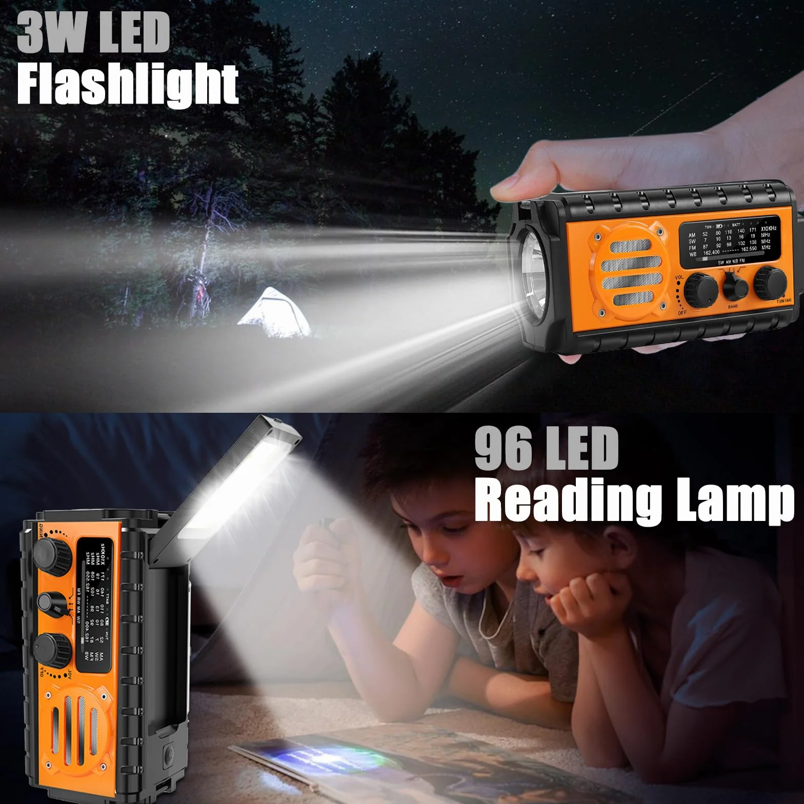 Winnes Radio d'urgence 20 000 mAh AM/FM avec lampe de poche et alarme SOS charge solaire