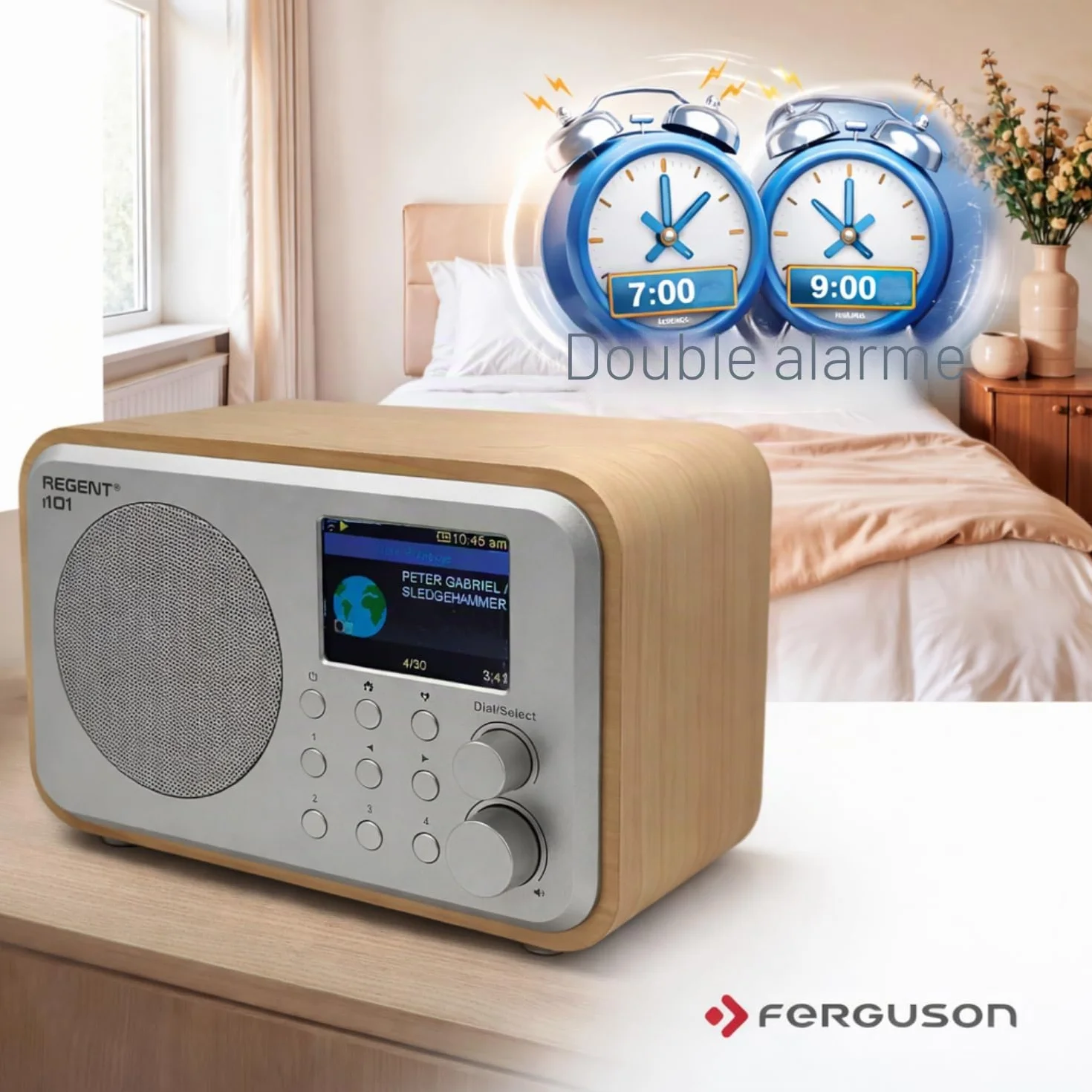 Ferguson Regent i101 Radio Internet Wi-Fi avec Bluetooth FM/DAB/DAB+ Radio FM, radio-réveil, égaliseur, écran couleur, USB, AUX IN, Line Out, UPnP, Sleep Timer, contrôle par application, télécommande