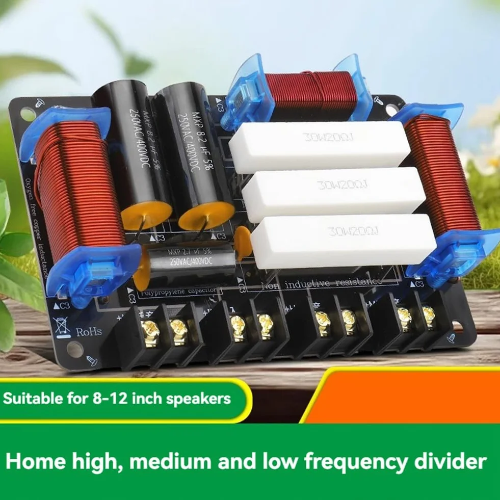 pour Haut-Parleur 3 Voies de 8 Pouces, 10 Pouces et 12 Pouces, 1 Tweeter, 1 Médium, 1 Haut-Parleur de Basse, Filtre Passe-Bas 600W 4Ohm/8Ohm.