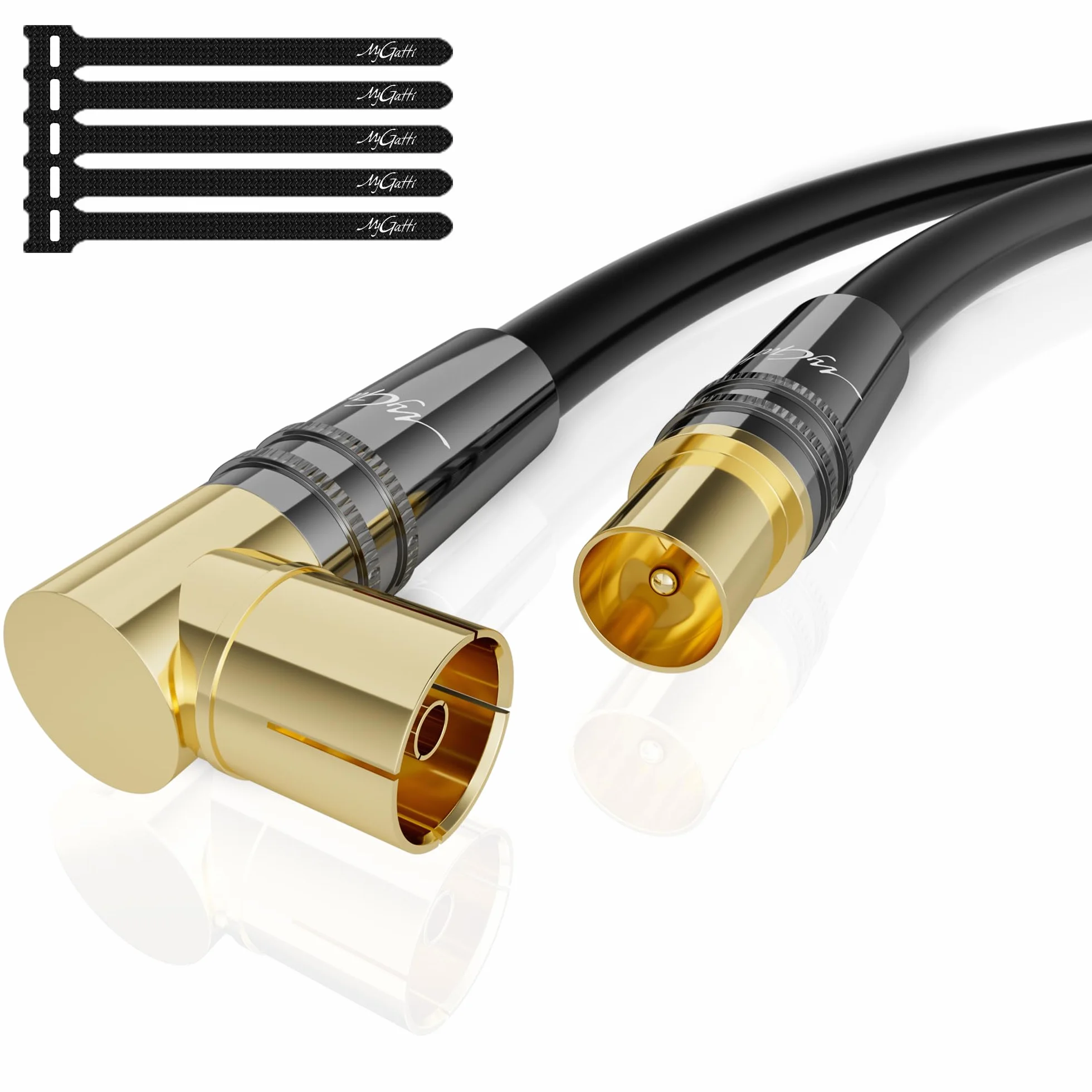 Câble d'antenne 3 mètres RG6 4K coudé(90°Degrés)/droit,câble satellite,câble TV Coaxial HD-75 Ohm IEC-Connecteurs métalliques robustes plaqués or,Noir,avec 5 attaches
