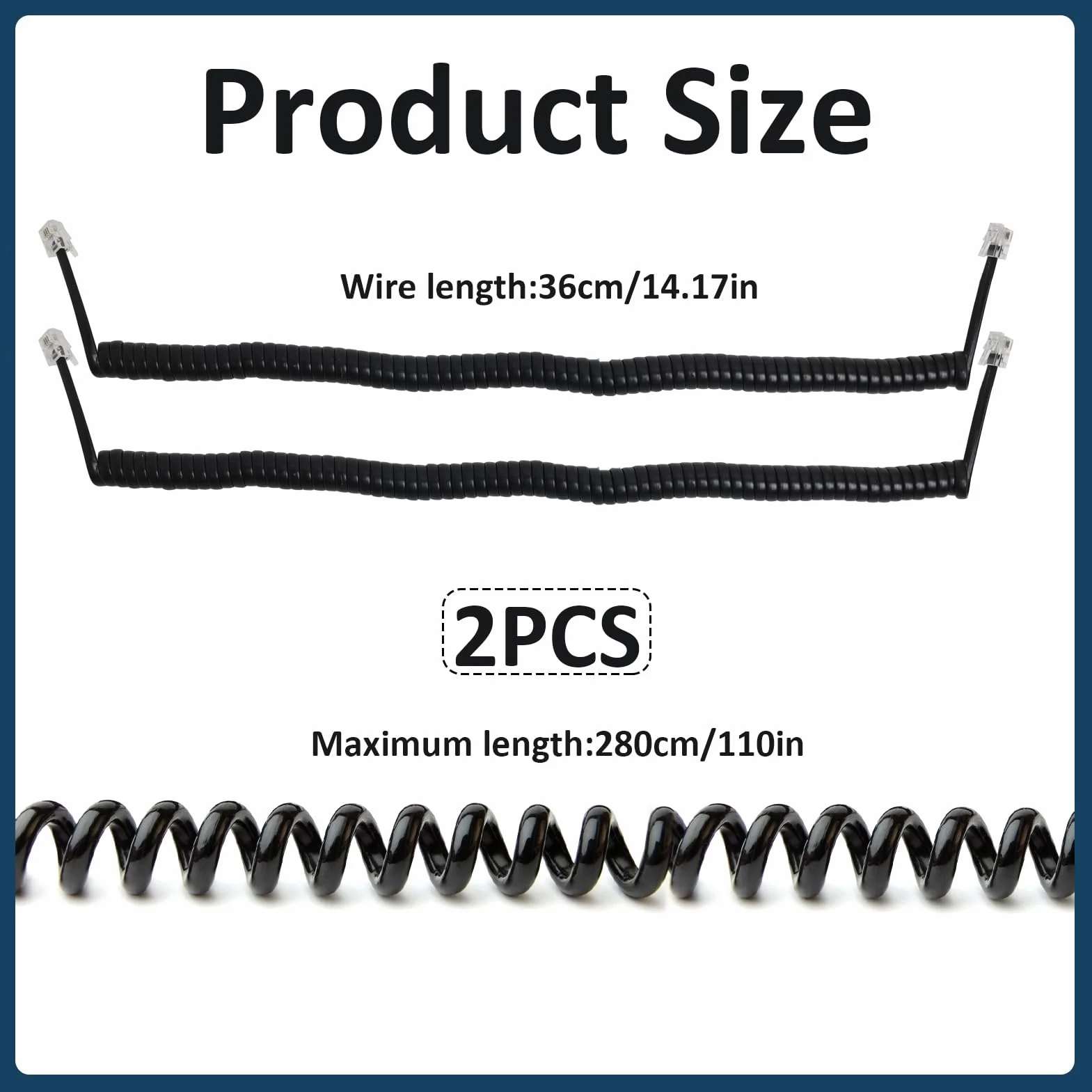Cable Telephonique, 2 Pièces Cable Telephone Fixe 2,8 Mèter, Câble pour Combiné de Téléphone Fixe, Cable Telephone Fixe Rj9 Pour Téléphone Fixe du Bureau à Domicile, Noir