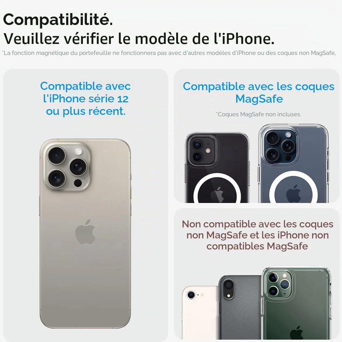 Spigen Valentinus MagFit Portefeuille magnétique pour 3 Cartes Compatible iPhone 17/16/15/14/13/12 Noir