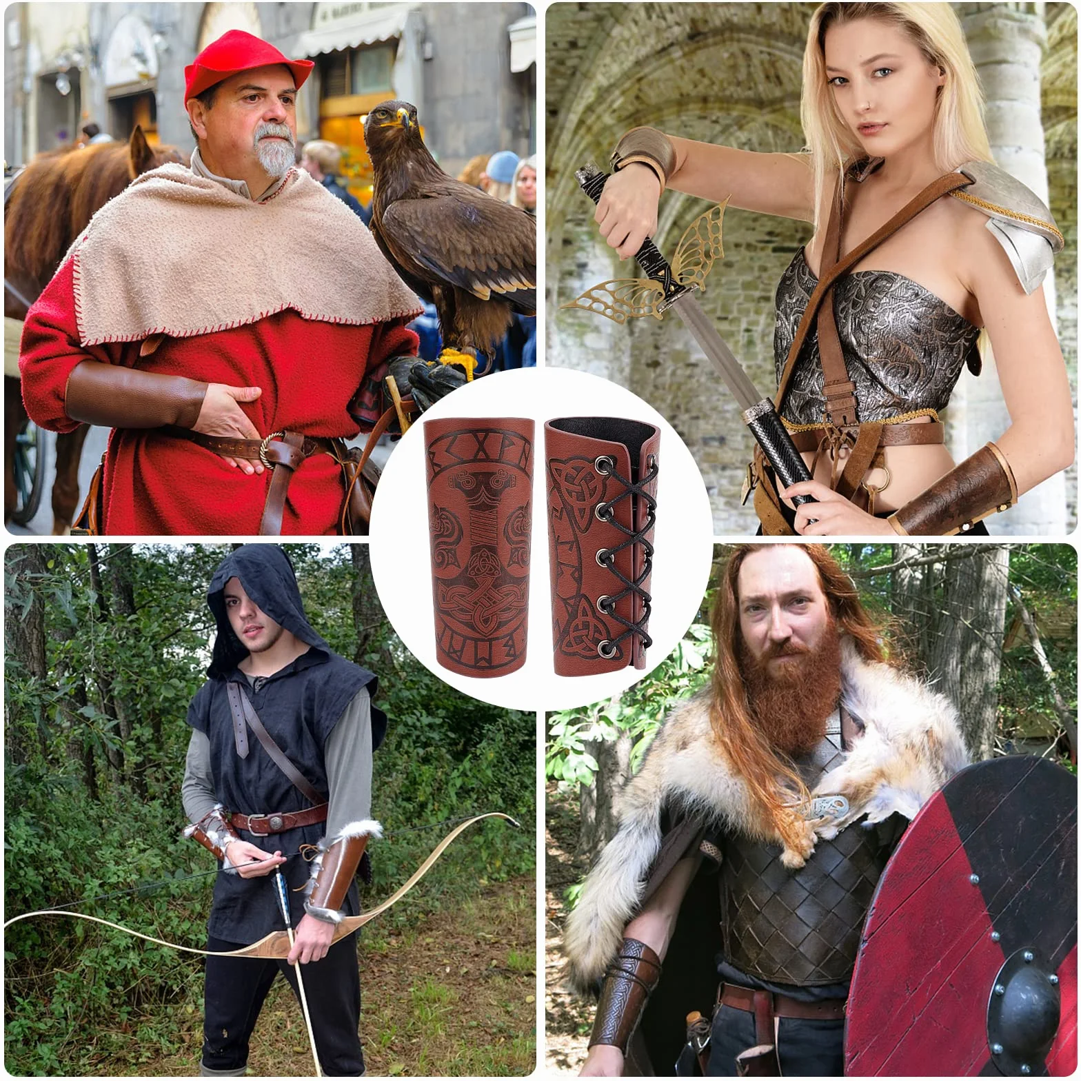 GORGECRAFT Brassards Médiévale Cuir Marteau Motif Gardes Bras Tir à l'arc Boucle Unisexe Marron Noix de Coco