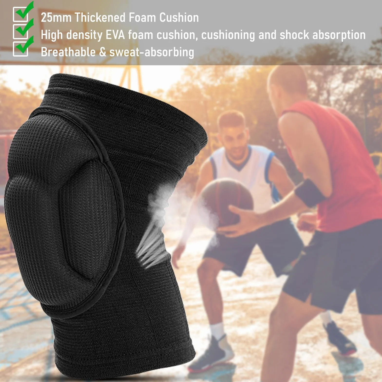 Genouillère Sport Élastique Anti-collision Éponge Épaisse pour Danse Yoga Jogging Volley-Ball Noir