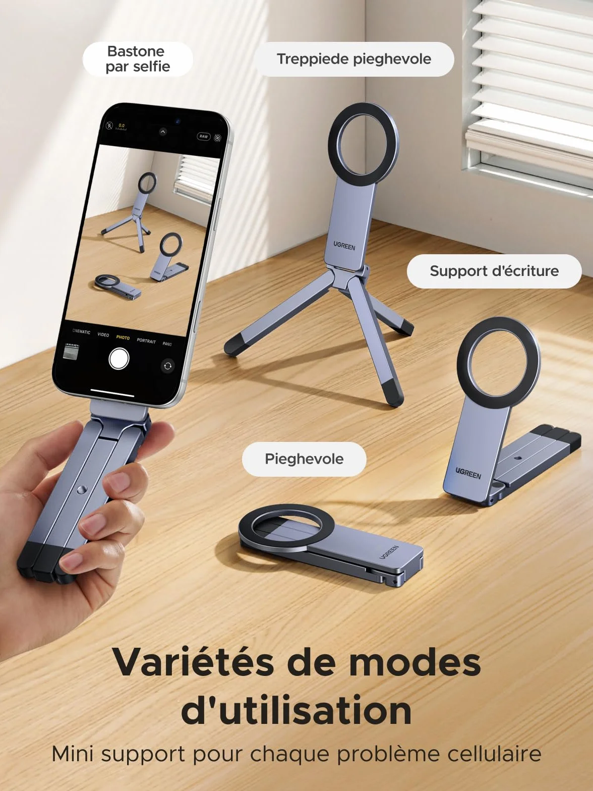 UGREEN Trépied Magnétique pour Téléphone MagSafe Gris Nébuleuse Alliage d'aluminium