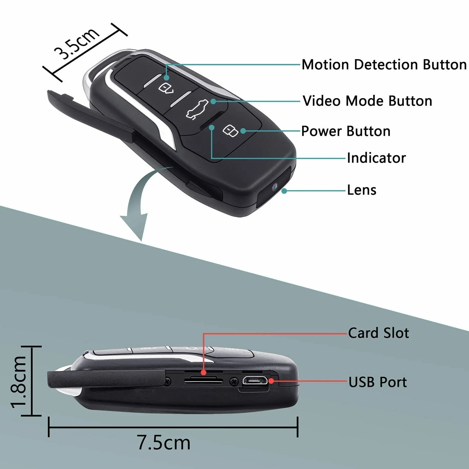 OTADUG Caméra espionne de Voiture, 16GB caméra cachée 1080P avec Enregistrement vidéo et Audio, détection de Mouvement, 8 Heures d'autonomie de Batterie, 16GB