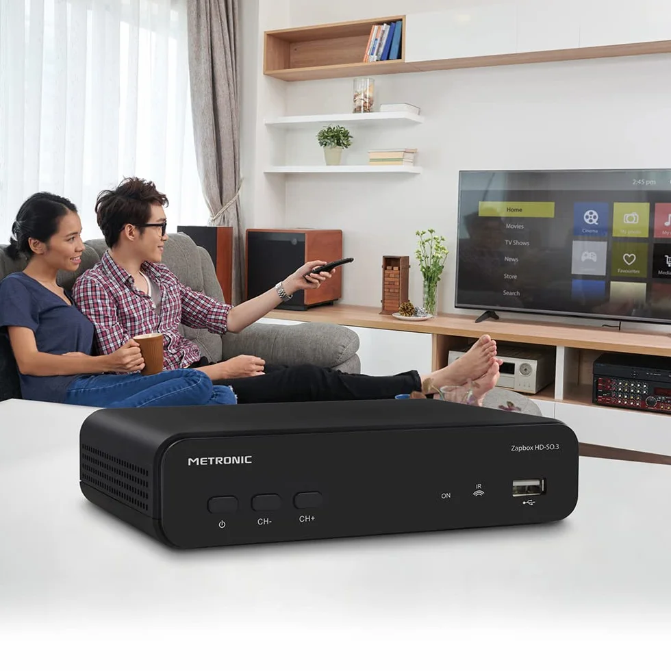 Metronic 441655 Décodeur TNT Full HD Zapbox HD-So.4 avec Port USB - Récépteur Enregistreur Chaines Gratuites - Port USB, HDMI, Ethernet, Péritel- Télécommande - Noir