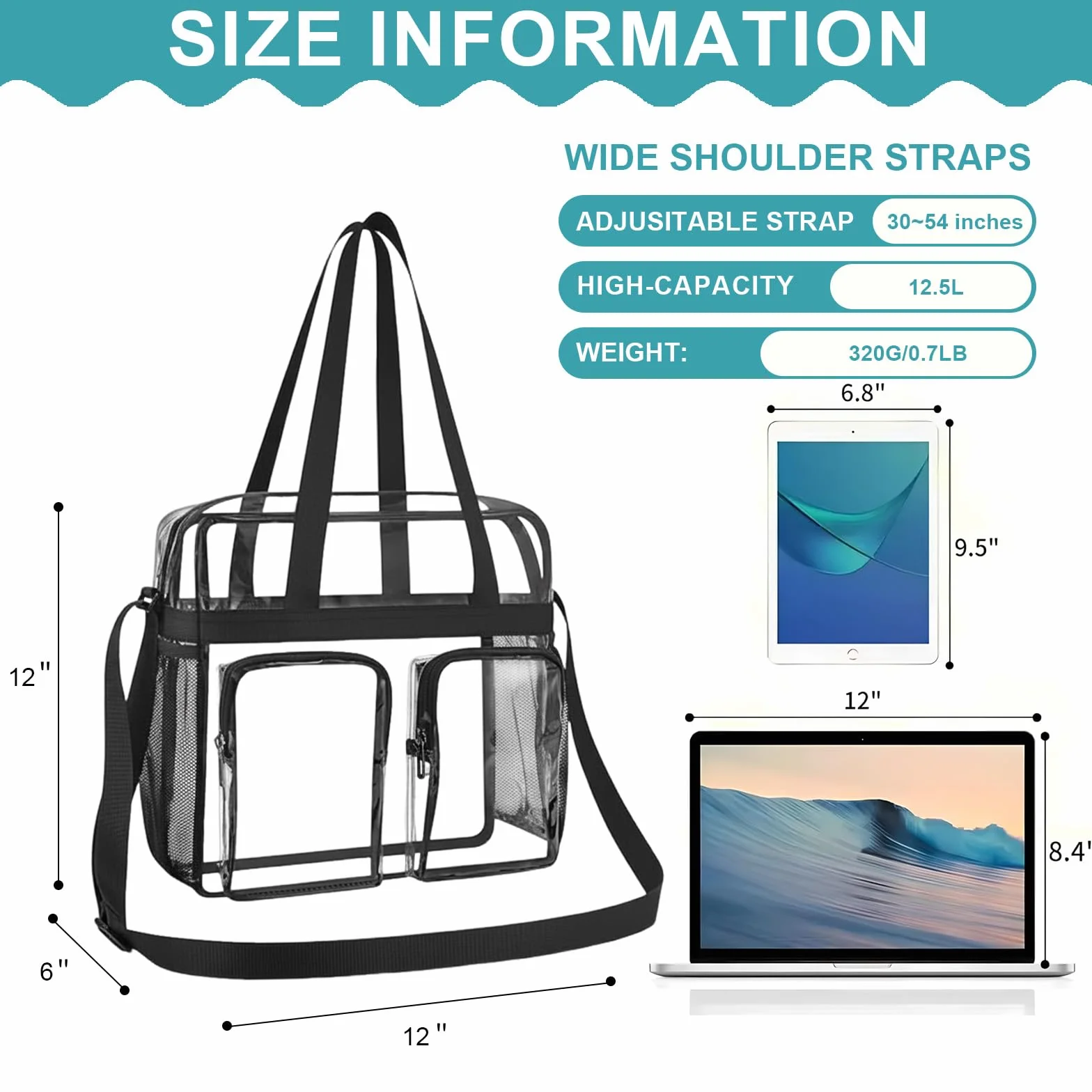 Sac Transparent PVC Clear Bag Bandoulière Sport 30x30x15 cm