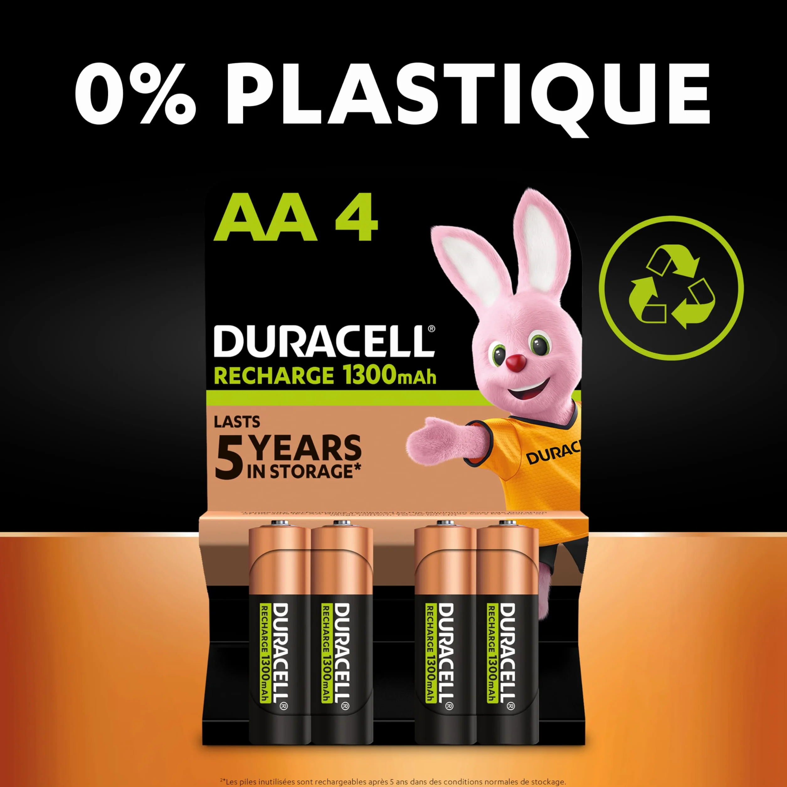 Duracell Piles AAA Rechargeables 750 mAh NiMH Lot de 4 1000 Recharges Pré-chargées