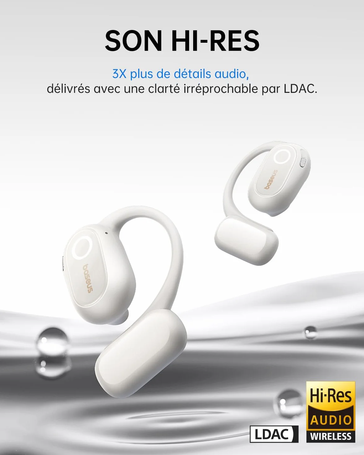 Baseus Bowie MF1 Casque Bluetooth Ouvert Acoustique Dirigé Basses Puissantes Ultra Léger IPX4 Étanche Microphones ENC Écouteurs sans Fil Bluetooth 5.4 pour Course à Pied Entraînement Fitness