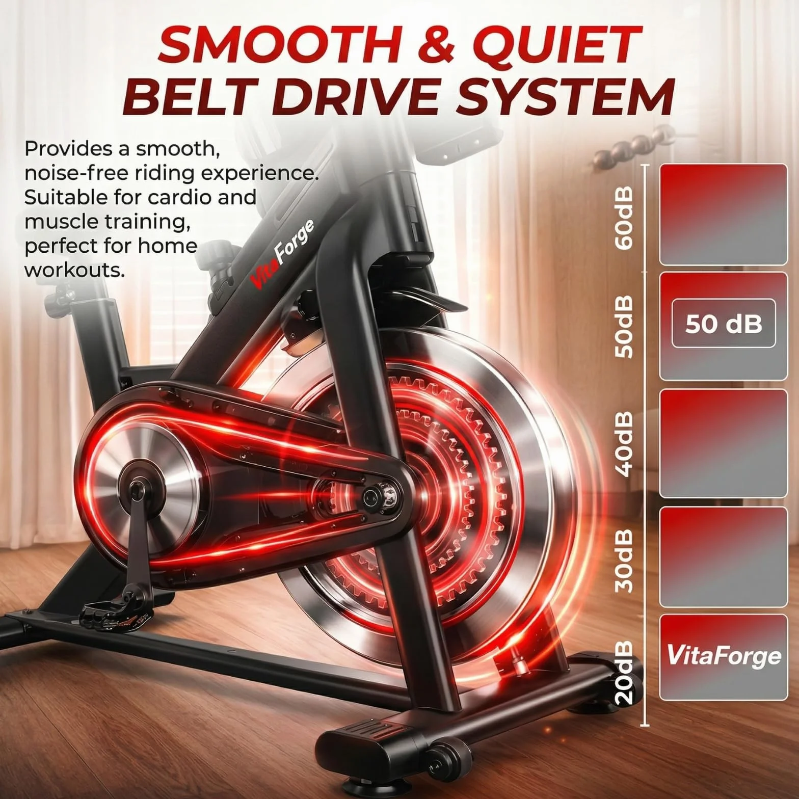 Exercise Bike, Quiet Indoor Fitness Bike with Adjustable Magnetic Resistance, Black/Red