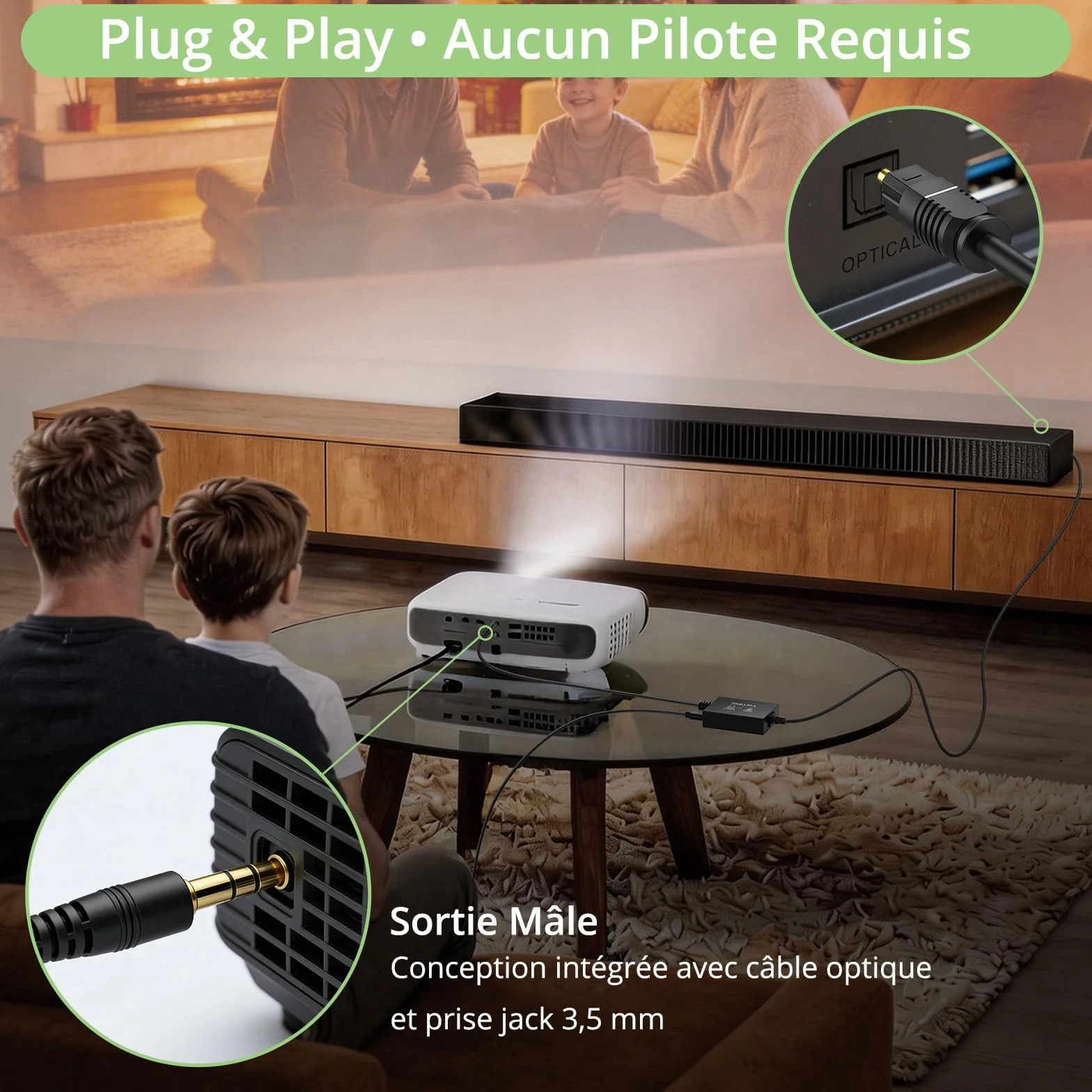 Câble convertisseur audio analogique vers numérique 3.5mm optique 1m 1.2m Plug and Play