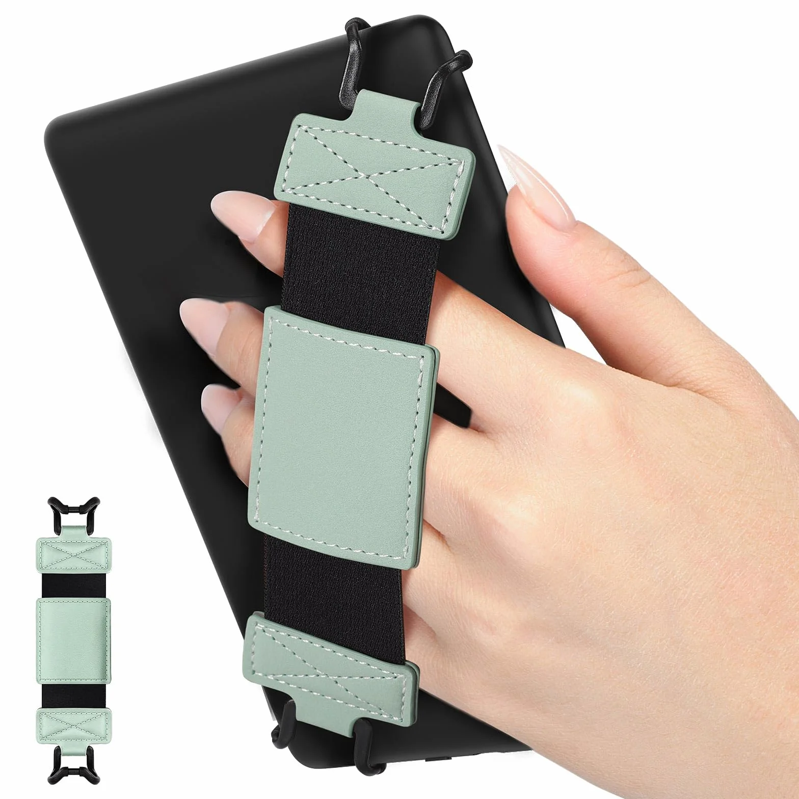 MoKo Dragonne Souple pour 6-8" eReaders Fire Tablet -Kobo/Voyaga/Sony Kindle E-Book, Sangle de Sécurité Tablette Polyvalente à Haute Élasticité Légère Support Antidérapante, Menthe Verte