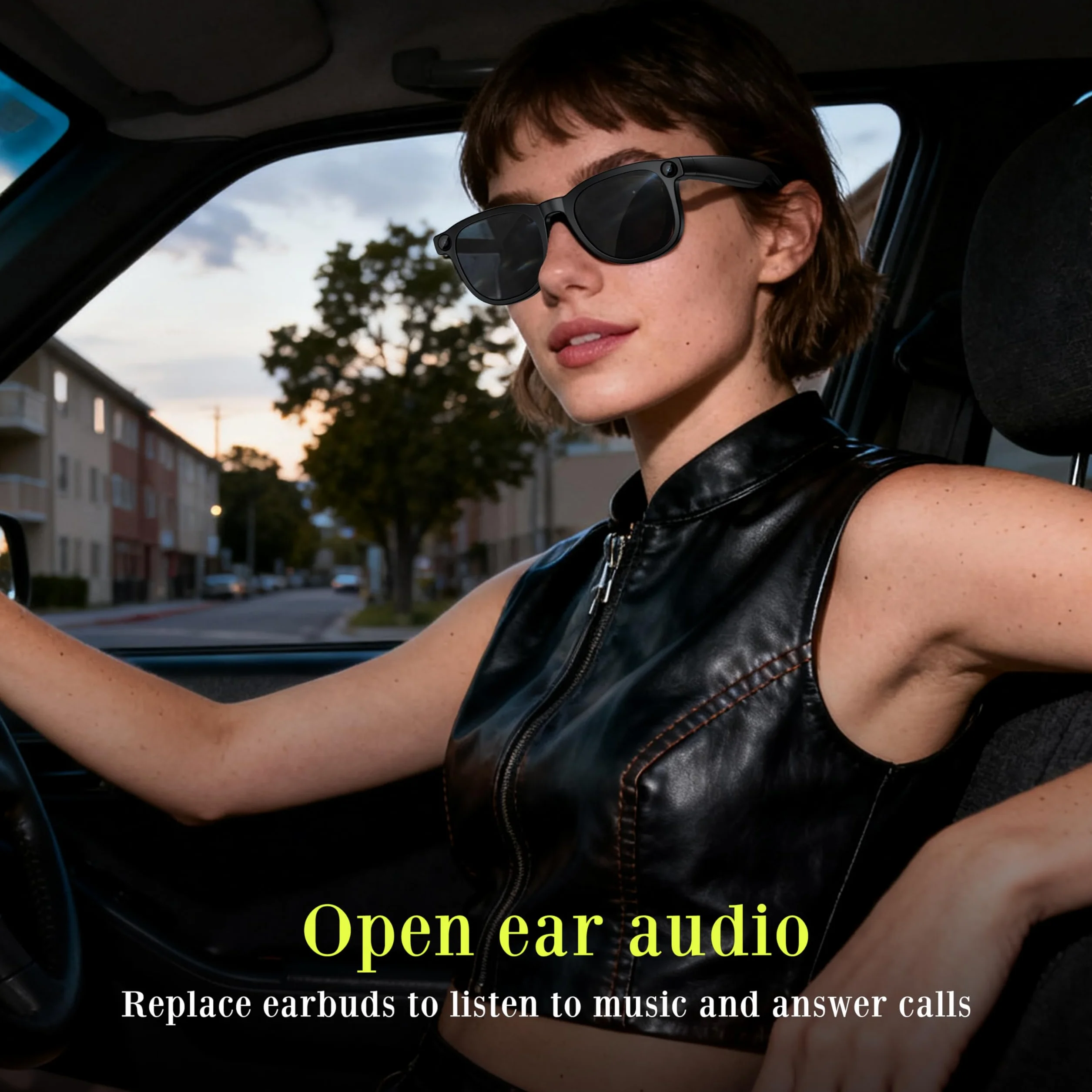 Dernières lunettes intelligentes avec caméra 4K, enregistrement vidéo mains libres, audio à oreille ouverte et connexion Bluetooth pour vlog, conduite, plein air, vie quotidienne, noir