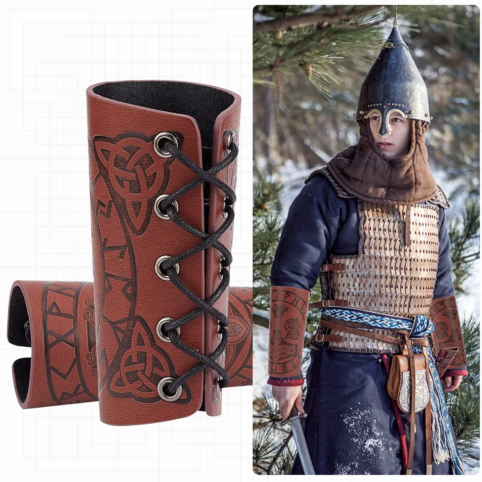 GORGECRAFT Brassards Médiévale Cuir Marteau Motif Gardes Bras Tir à l'arc Boucle Unisexe Marron Noix de Coco