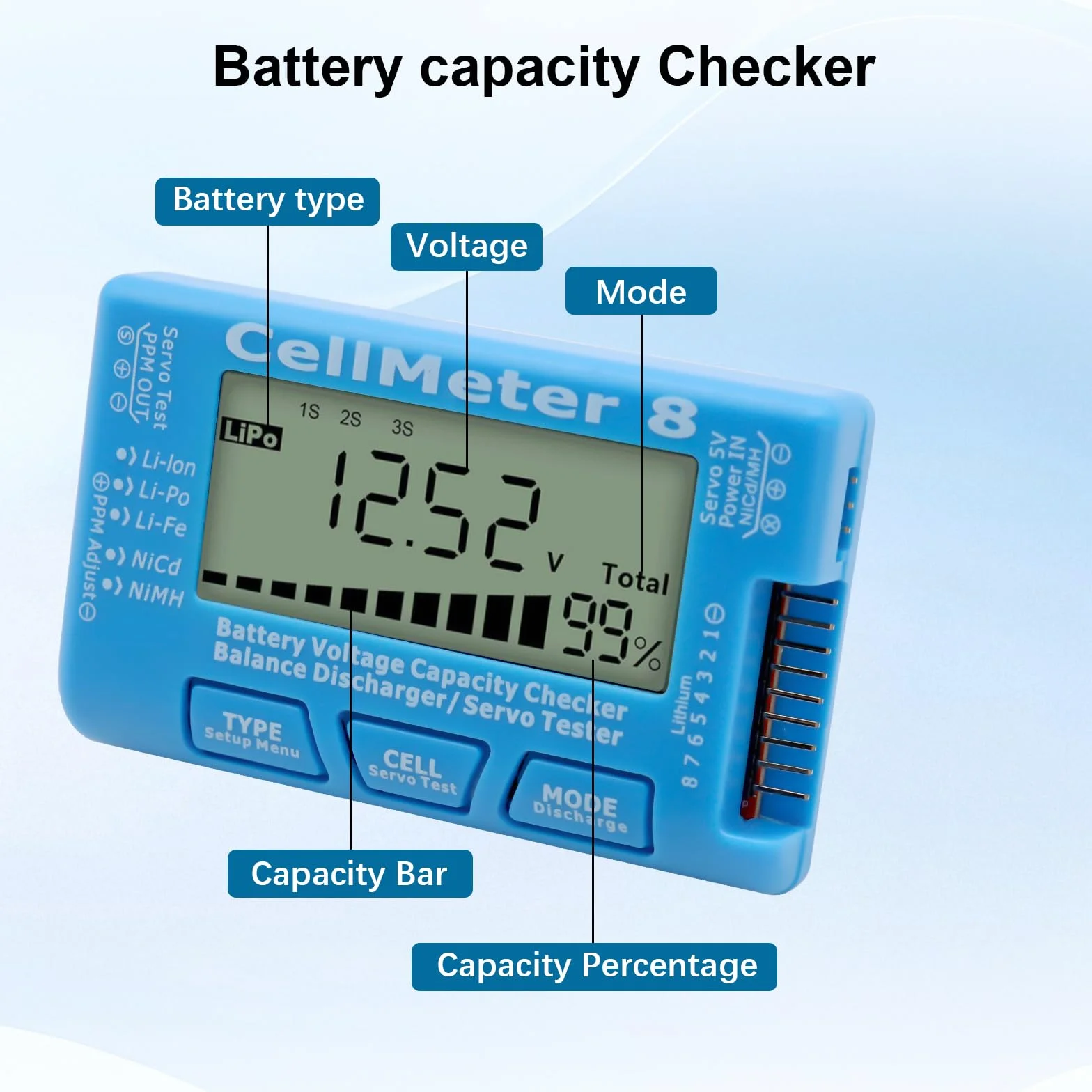 AYWHP RC 8 testeur de capacité de batterie numérique avec écran LCD pour LiPo Life Li-ION Nicd NiMH