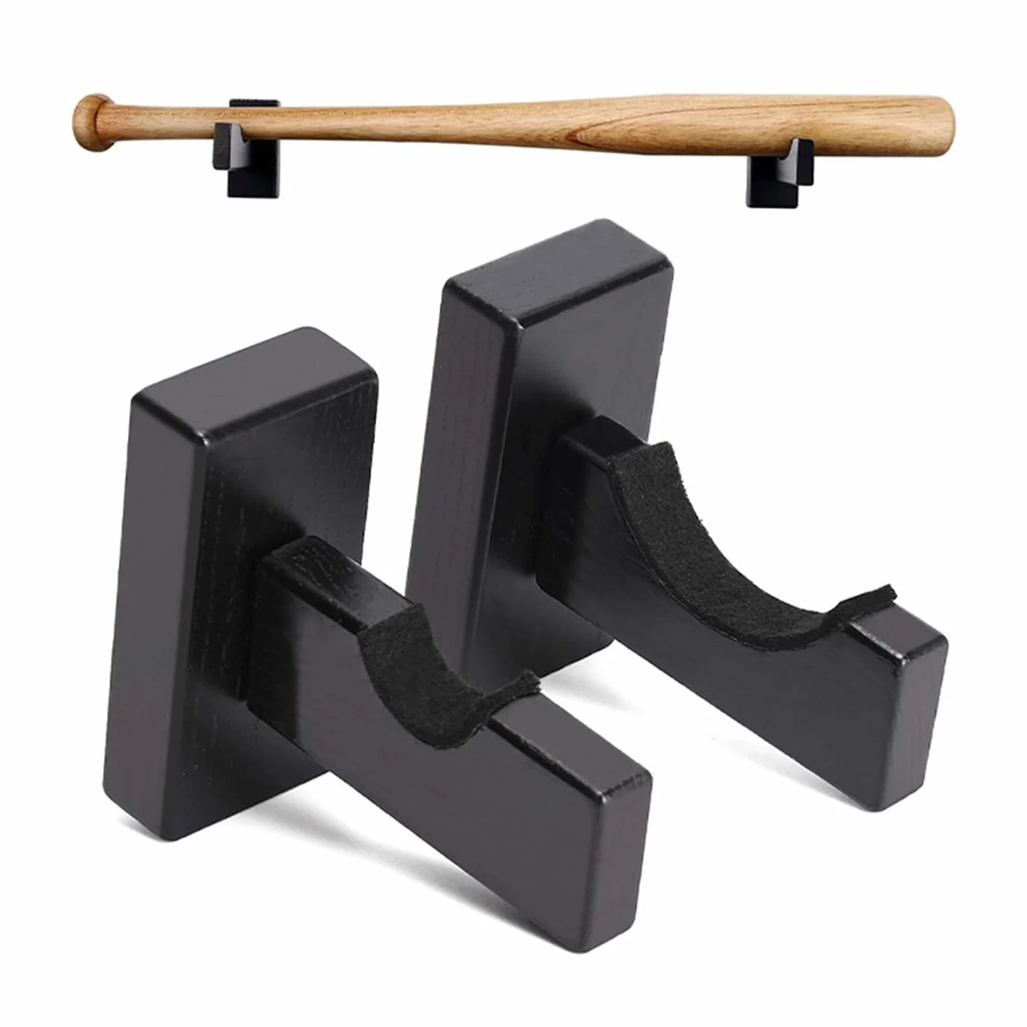 Support de Batte de Baseball en Bois 1 Paire Supports Muraux Horizontaux Noir