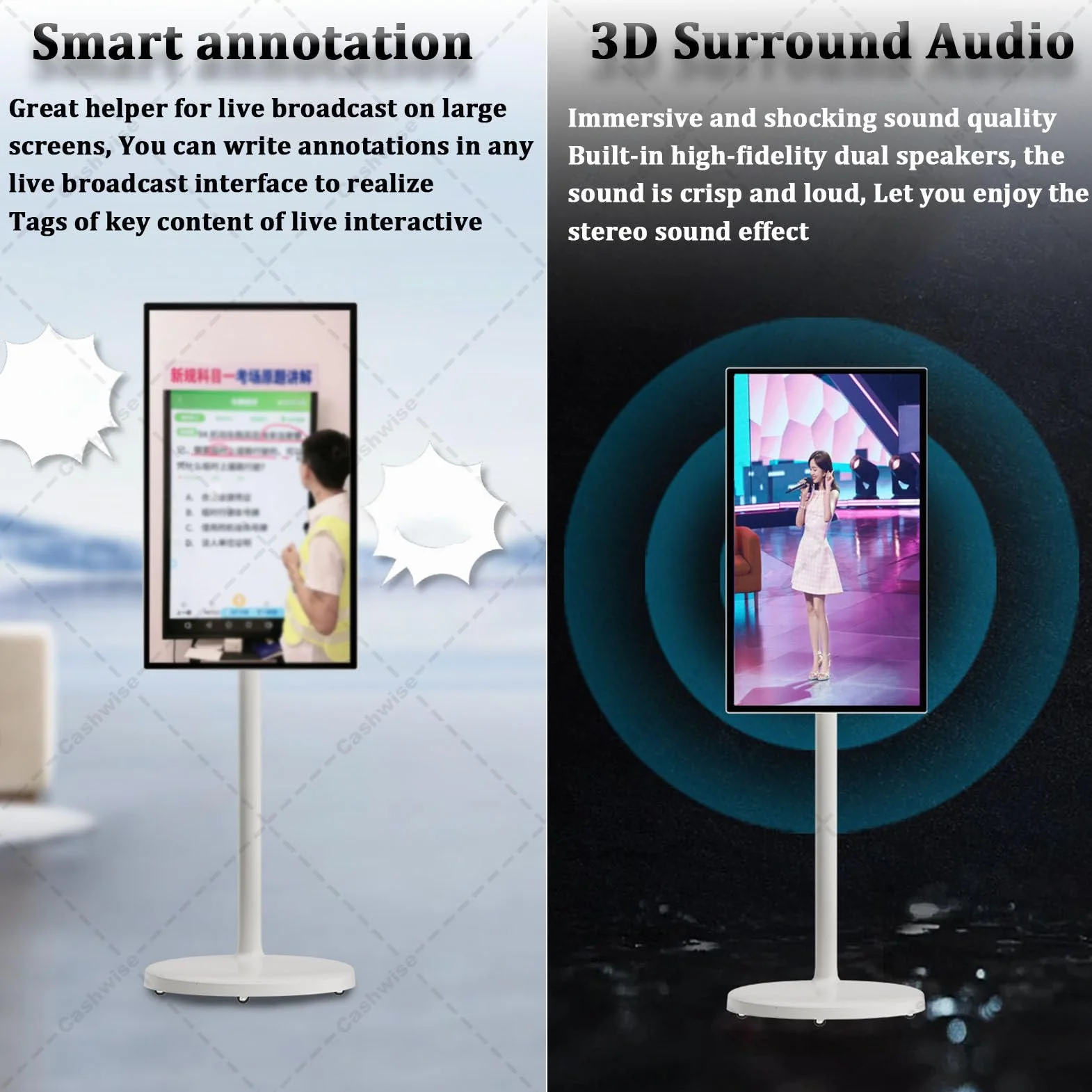 TV Portable Intelligent de 21,5 Pouces 4K, 6G + 128G Storage, Android 14 OS, TV Roulant sur Roues avec écran Tactile Rotatif, Batterie intégrée, Rotation pivotante complète 6+128G