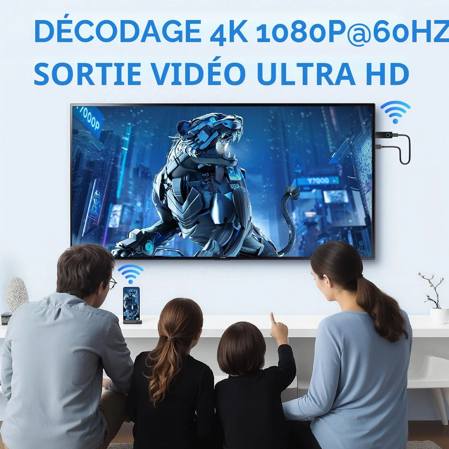 Adaptateur HDMI sans Fil,Dongle WiFi Miracast/Airplay/Screen Mirroring pour TV, projecteur, Moniteur – Compatible iOS/Android/Windows – Plug & Play (W3401)