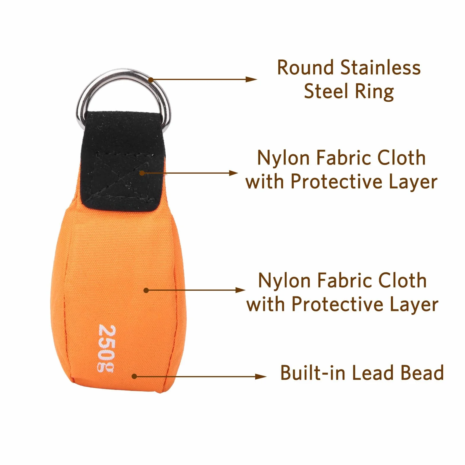Agatige Lancer Polyvalent en Nylon Sac De Corde, Lanceur De Fronde Extérieur Sac Lancer Corde D'arboriste avec Anneau en D Orange