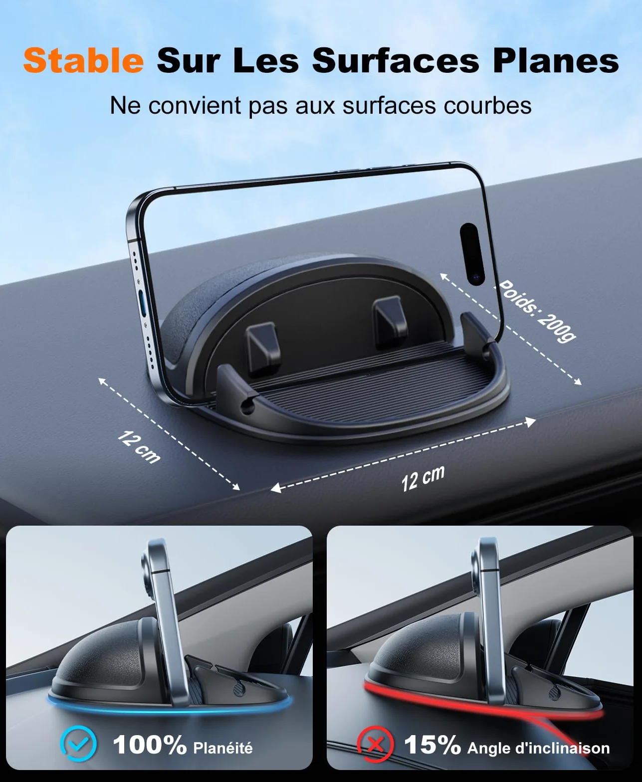 Beeasy Support Téléphone Voiture Antidérapant – Silicone Universel Porte Voiture pour Tableau de Bord, Compatible avec GPS, iPhone ((17 à 7), Samsung, Huawei, OnePlus, Pixel & Android