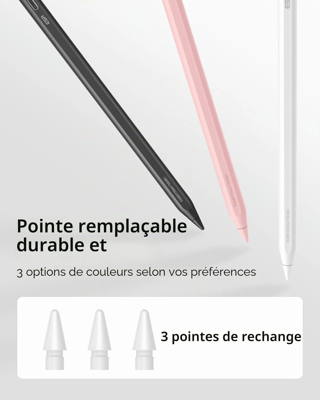 ESR Find My Stylet Digital Pencil Pro pour iPad 2018-2025, sensibilité à l'inclinaison, Blanc