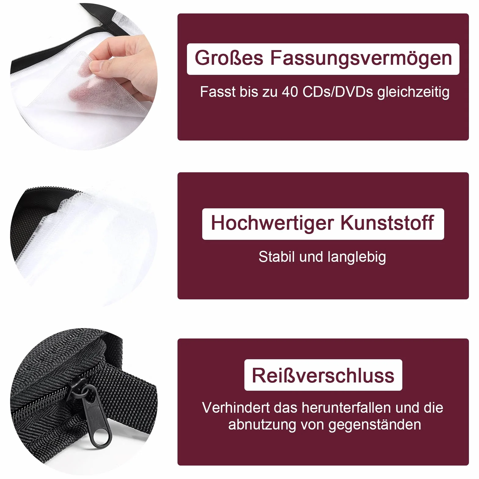 HENGBIRD 2 Pièces Pochette Range CD Pochette CD Rangements pour CD et DVD pour 40 CD, DVD Organisateur pour Voiture et Maison, Gain de Place pour Le Bureau, Le Salon et La Maison, Rouge et Noir