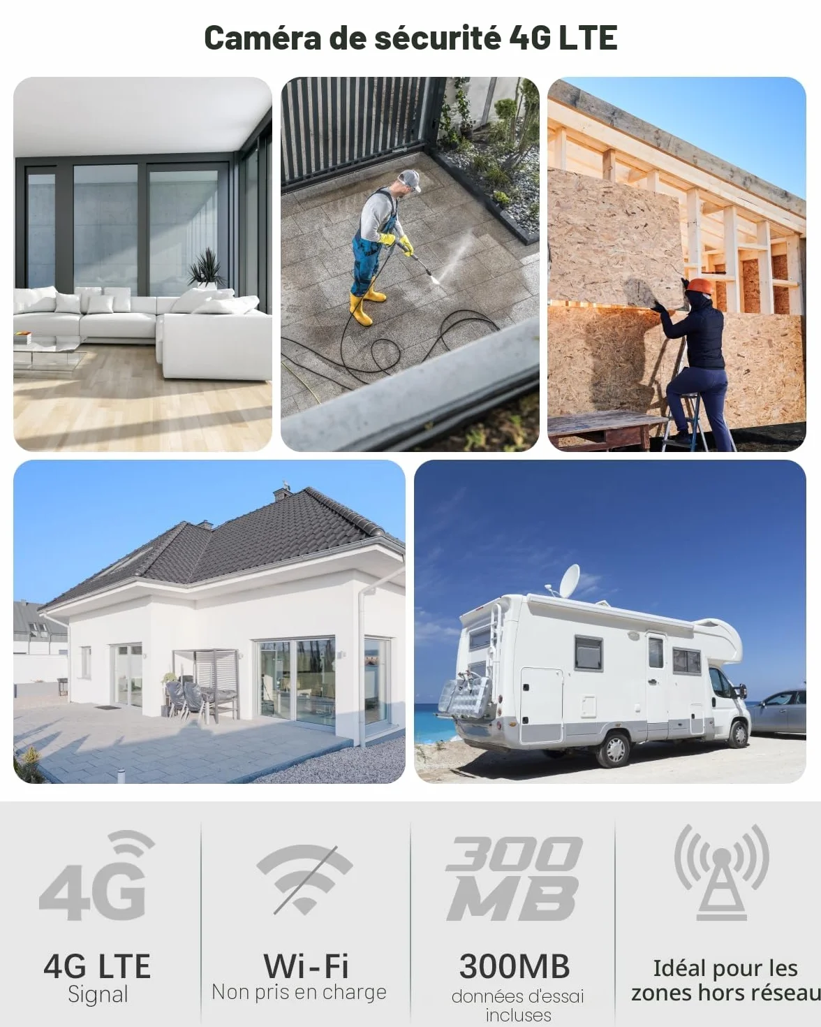 Xega 4G LTE Caméra de Sécurité Extérieur Intérieur avec Carte SIM, 2K HD Caméra IP Portable, Batterie 6000mAh, Détection de Mouvement PIR, Vision Nocturne Couleur, Audio 2 Voies, TF/Cloud, IP65