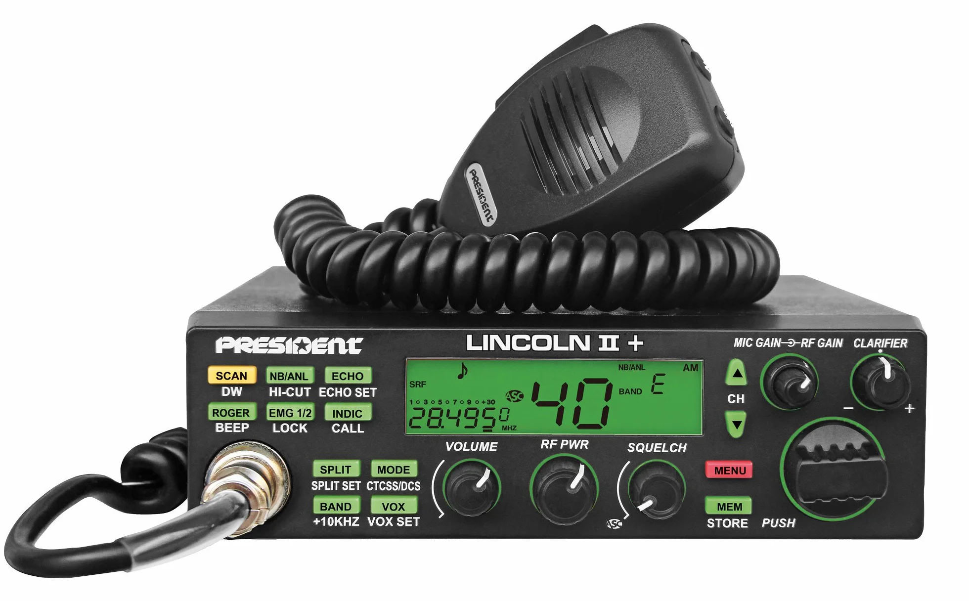 Radio amateur Président LINCOLN II + ASC 10 / 12M, Roger Beep, ANL, NB, Filtre Hi-Cut, AM-FM-USB-LSB-CW, Programmable, 12V