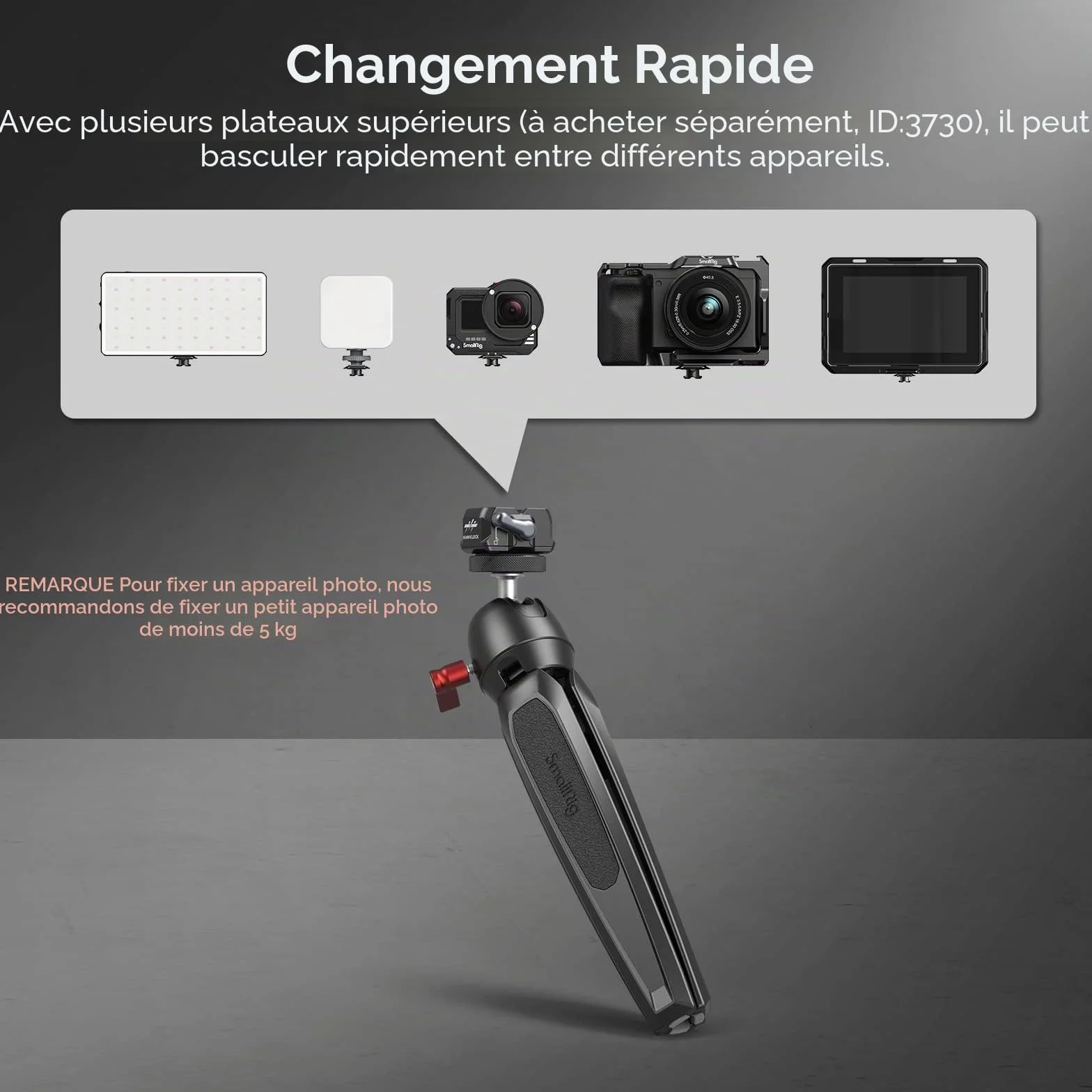 SMALLRIG Mini Plaque à Dégagement Rapide avec Vis 1/4", HawkLock Drop-in QR Plate Camera Mount pour Canon pour Sony pour Trépied, Monopode, Caméscope, Lumière LED, Caméra d'action, Moniteur - 3513C