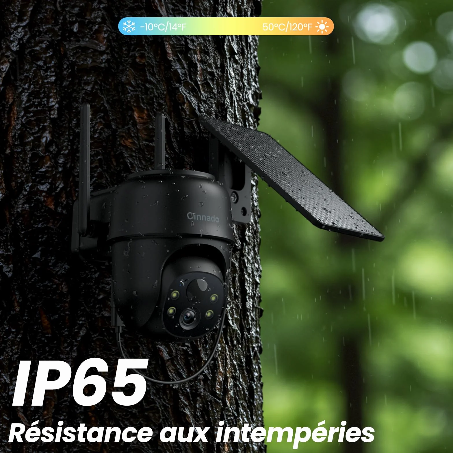Cinnado Camera Surveillance WiFi Exterieure sans Fil - 2K Camera Exterieur sans Fil avec Panneau Solaire, 360° PTZ, Alerte Instantanée PIR, Vision Nocturne Couleur, Audio Bidirectionnel, B6 (Noire)