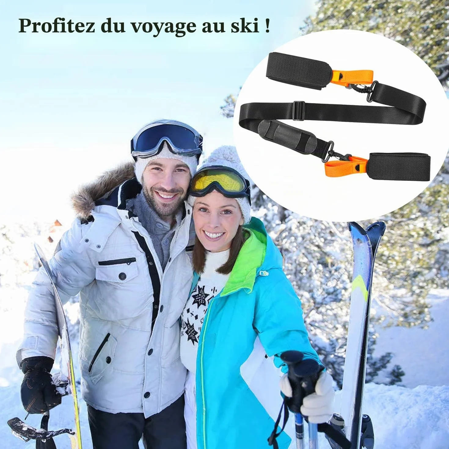 Sangles de Ski pour Transport de Skis, Bandoulière Réglable avec Support Rembourré
