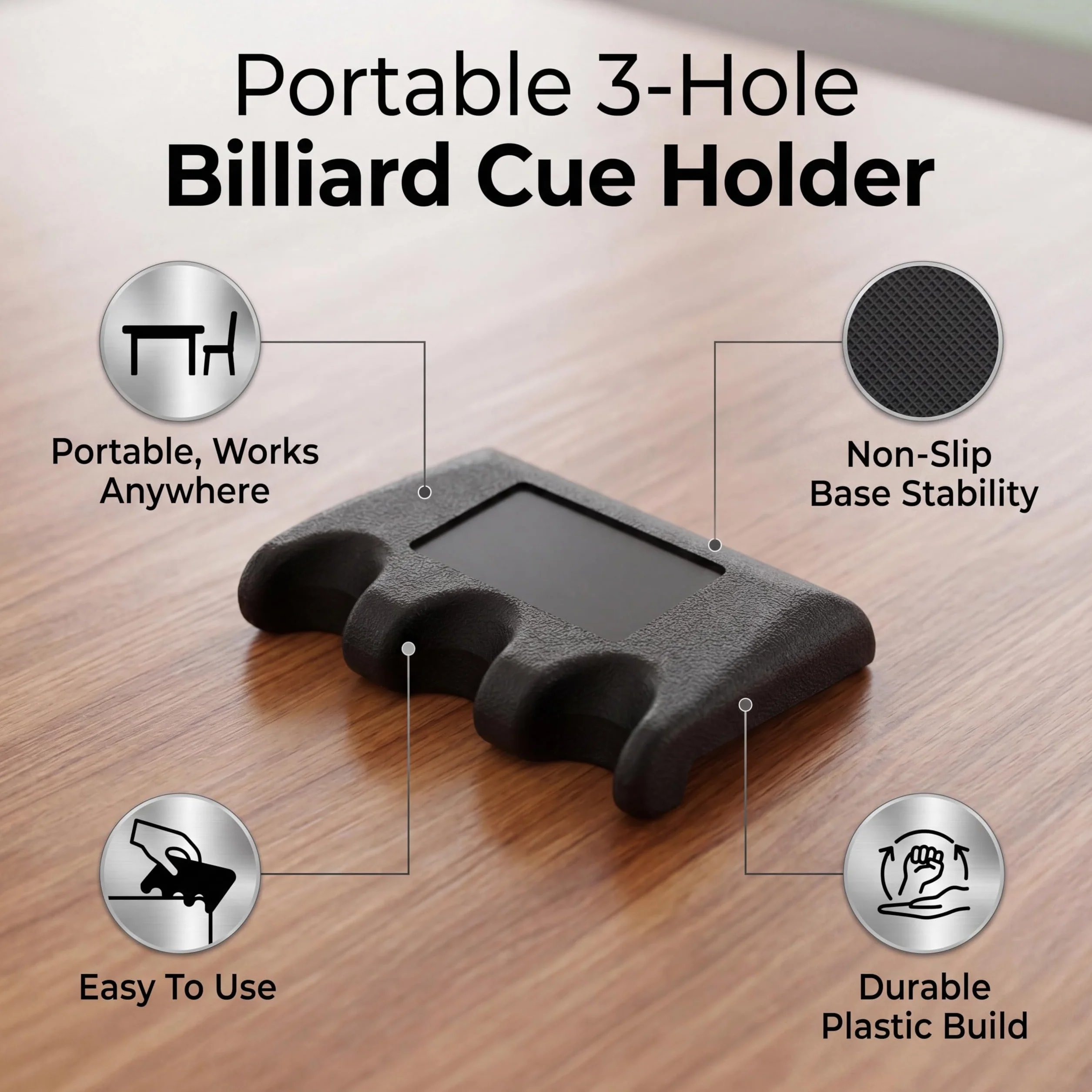 Porte-Queue de Billard 3 Trous, Support Stable Antidérapant Portable